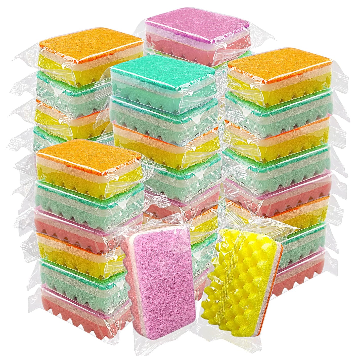 (50 Pack)Kheoxusa Individually Wrapped Sponges,Sponge Individually Wrapped,Individually Wrapped Sponge Bulk Packed Cleaning Dishes Kitchen Scrub Dish
