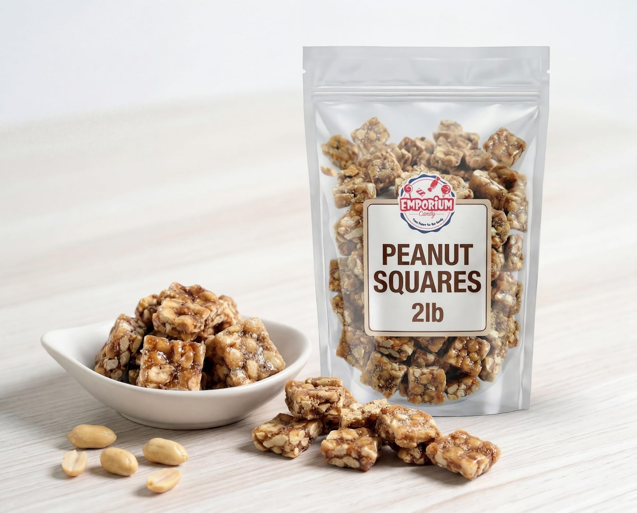 Peanut Squares - 2 lbs of Fresh Sweet Crunchy Delicious Roasted Bite Size Snack