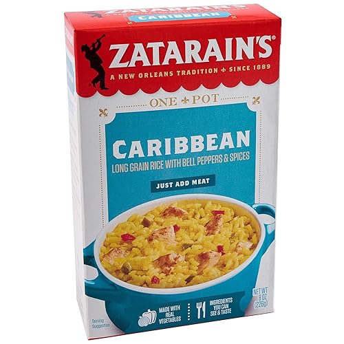 Zatarain’s Rice Mix, Caribbean, Flavorful Side Dish or Base for Meals, Long Grain Rice Mix, One Pot Meals, Just Add Meat, Made with Real Vegetables