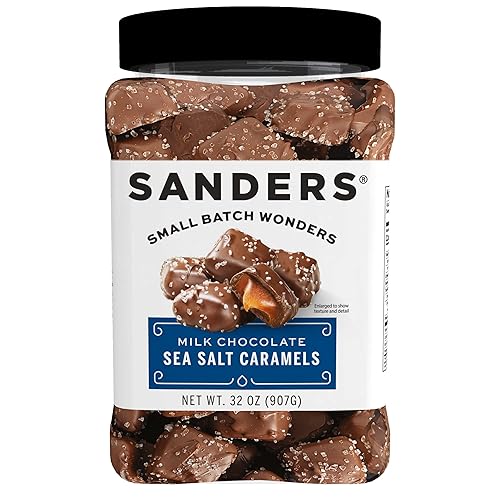 Sanders Milk Chocolate Sea Salt Caramels (32 oz Tub) - Handcrafted Small Batch Slow Cooked Caramel, Sea Salt Chocolate with Rich Indulgent Flavor