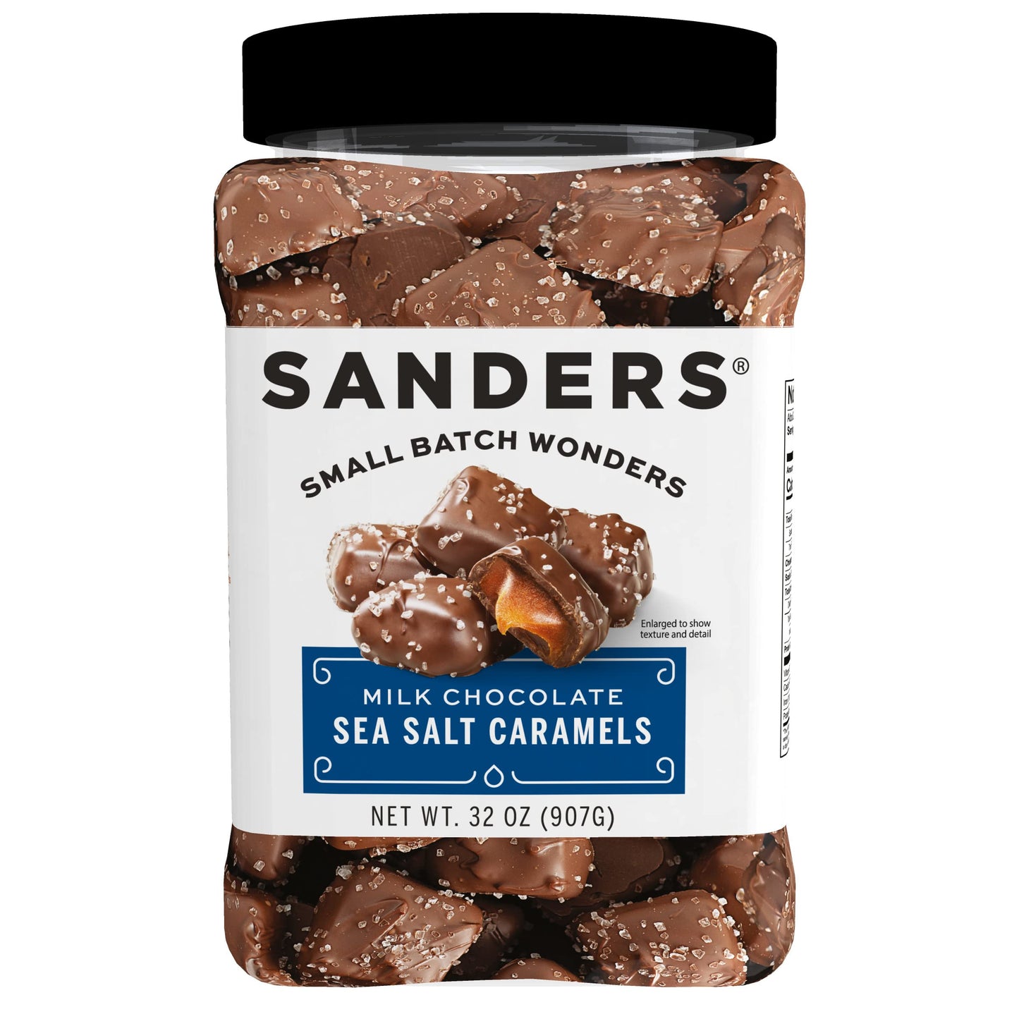 Sanders Milk Chocolate Sea Salt Caramels (32 oz Tub) - Handcrafted Small Batch Slow Cooked Caramel, Sea Salt Chocolate with Rich Indulgent Flavor