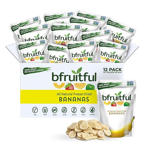 bfruitful Freeze-Dried Banana, Freeze Dried Fresh Fruit Bites, Gluten Free, Vegan, Dairy Free, Kosher, No Sugar Added, Non GMO, Healthy Snacks