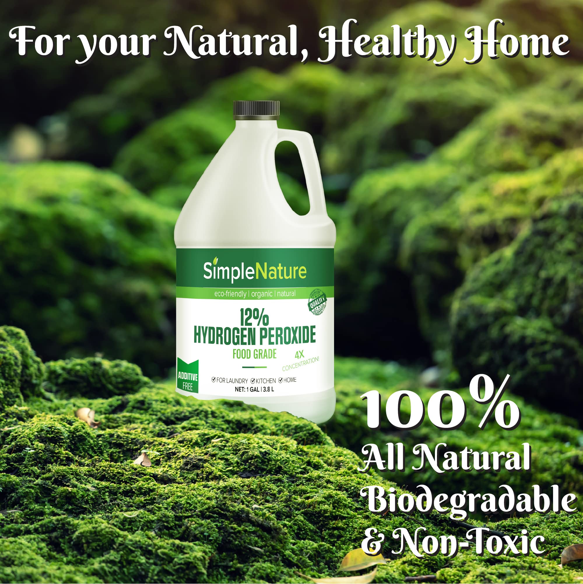SimpleNature 12% Food Grade Hydrogen Peroxide Solution - 1 Gallon - Natural Multipurpose Cleaner - Made in USA - Ideal for Commercial, Residential
