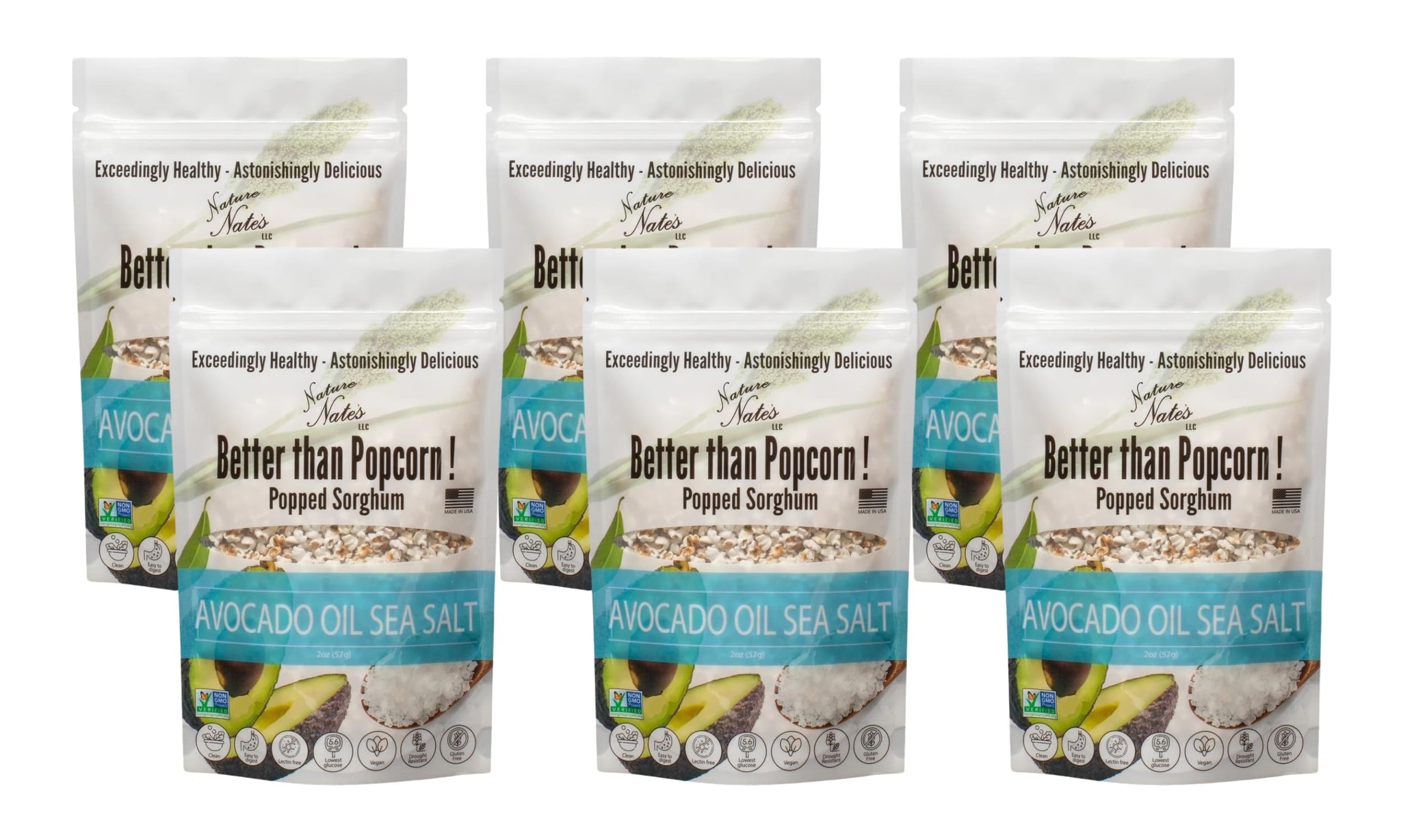 Nature Nate’s Popped Sorghum, Popcorn Alternative, Avocado Oil Sea Salt - Sorghum, Keto & Gluten Free, Healthy Snacks, Better Than Popcorn, Made in