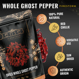5Senses Dried Whole Ghost Peppers | Bhut Jolokia, Chile Fantasma | Firestorm | Single Origin, 100% Natural, Non-GMO, Fairtrade, Vegan Spice, Whole