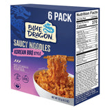 Blue Dragon Korean BBQ Saucy Noodles - 4.2oz (Pack of 6) - Knife Cut Thick Noodles w/Korean BBQ Sauce & Sesame Seed Garnish - Quick & Easy Meal