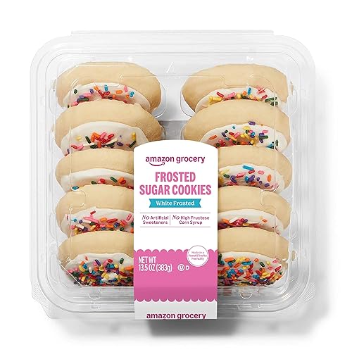 Amazon Grocery, White Frosted Sugar Cookies, 13.5 Oz, 10 Ct, Frozen