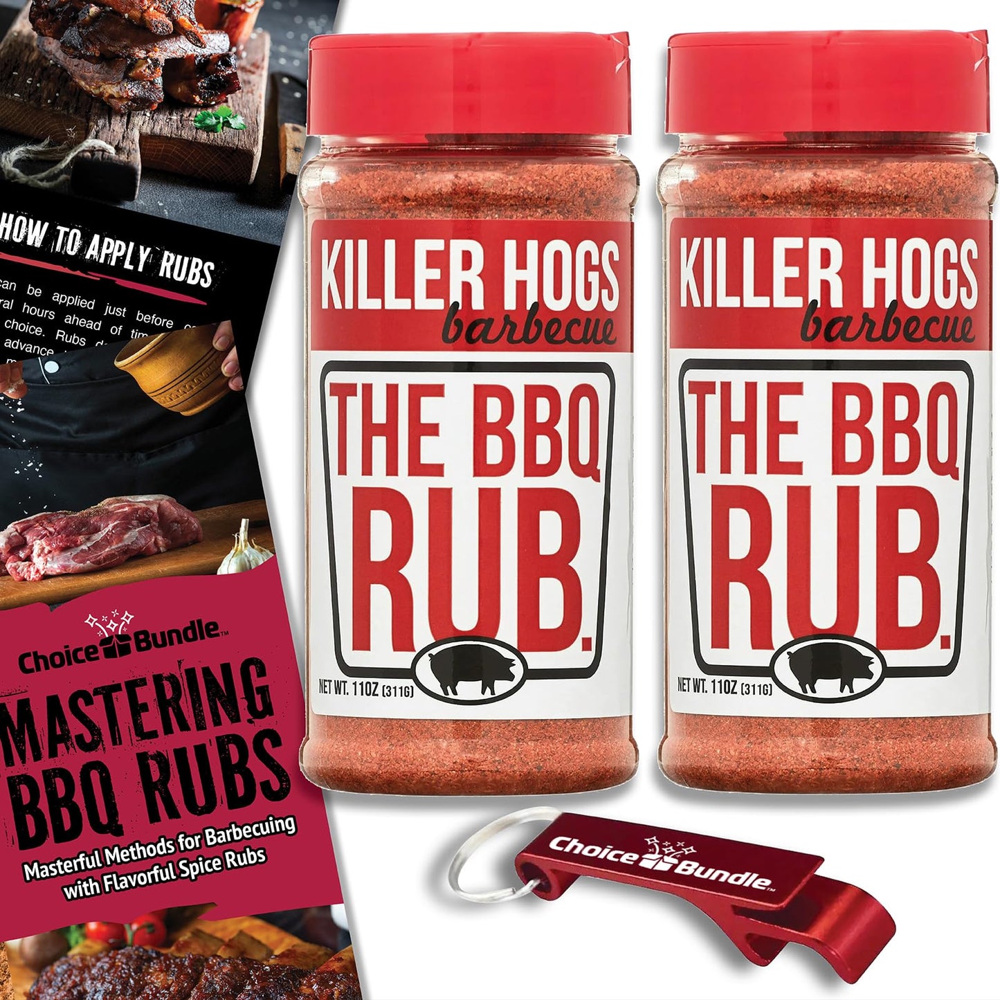 Killer Hogs The BBQ Rub Premium Barbecue Spice & Seasoning 2 pk (22 oz) + BBQ Guide & Bottle Opener (4 Items)!