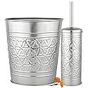 Autumn Alley Brushed Nickel Bathroom Trash Can and Toilet Brush Set - 2-Piece Silver Metal Bathroom Accessories Set, Modern Farmhouse & Transitional