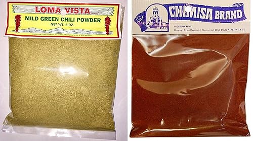 New Mexico Chili Bundle - 1 Each of Chimisa Brand Medium-Hot New Mexico Red Chili Powder (6 Ounces) and Loma Vista Mild Hatch Green Chili Powder (5