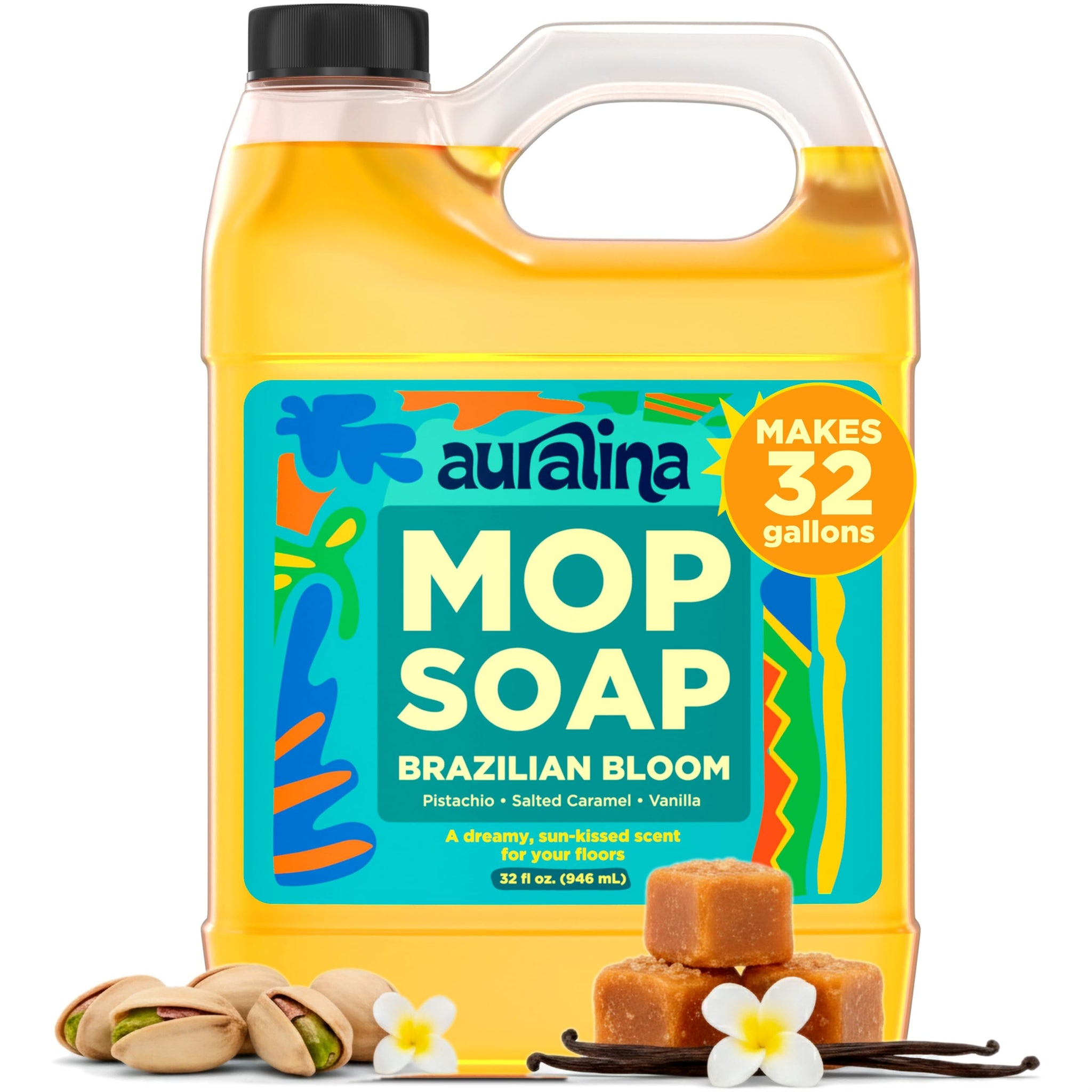 Auralina Mop Soap Luxury Highly Scented Brazilian Waves Concentrated Formula - Best Smelling Floor Cleaner for Mopping Hardwood, Tile, Wood & Laminate