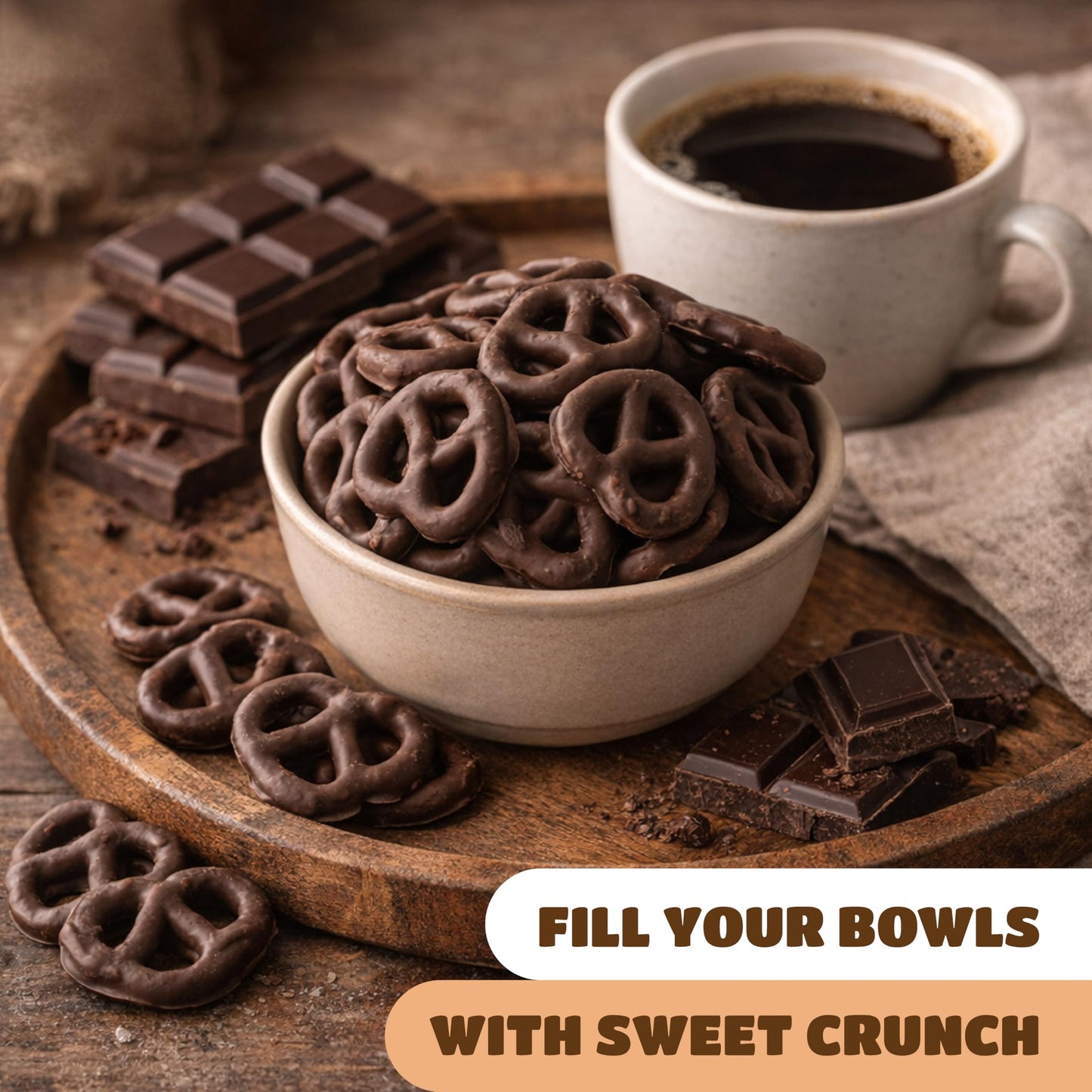 Chocolate Covered Pretzels - 22 Ounce Pack - Dark Chocolate Pretzels for Buffets, Office Bowls, Snacking, and Gifting - Sweet & Salty Snack - Crunchy