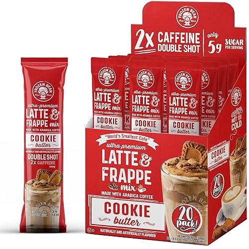 The Frozen Bean Cookie Butter Frappe & Latte Instant Mix (20 Sticks), Made with Arabica Coffee, Double Shot Caffeine, Low Sugar & Premium Ingredients