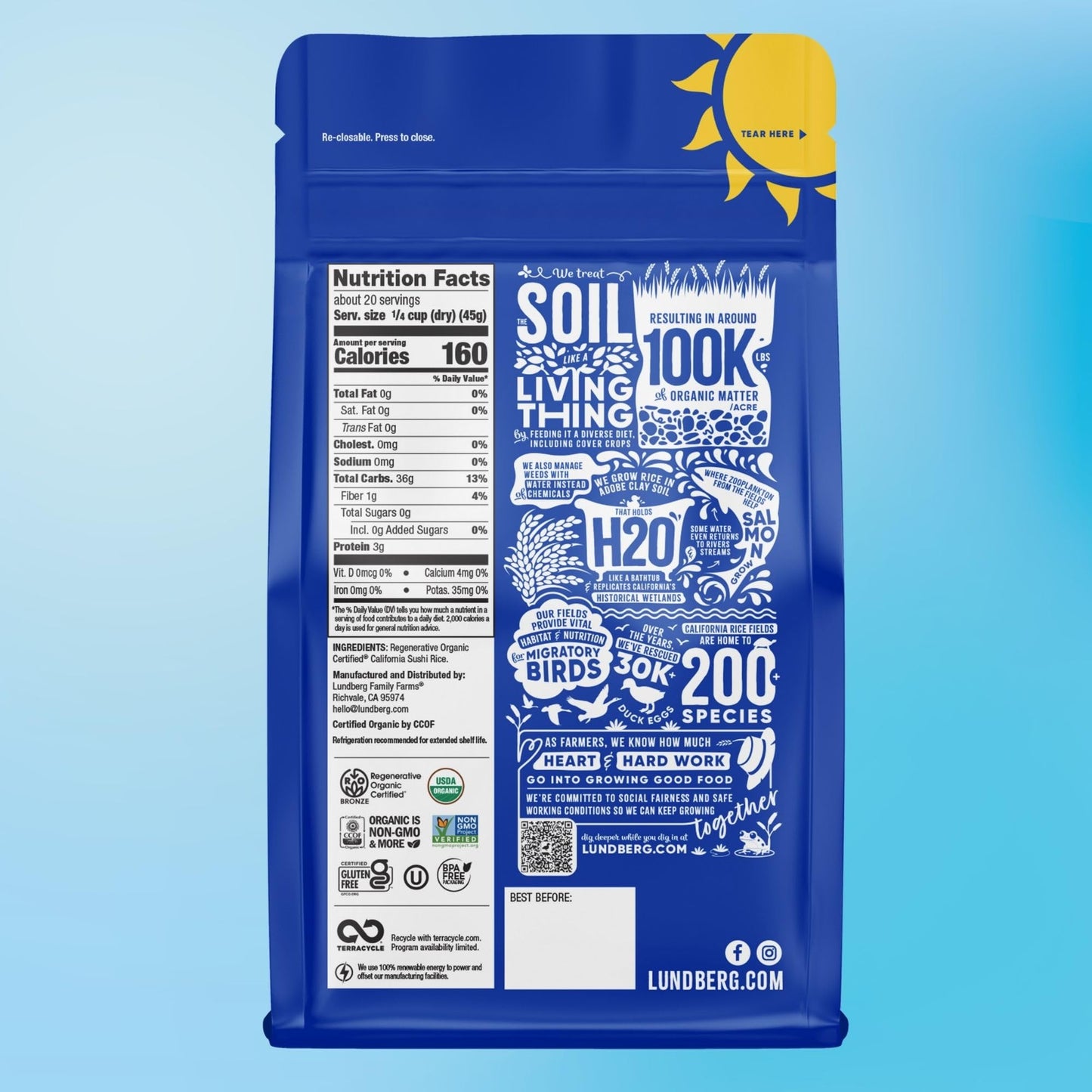 Lundberg Sushi Rice, Sticky White Japanese-Style Short Grains, Regenerative Organic Certified, 32 Oz