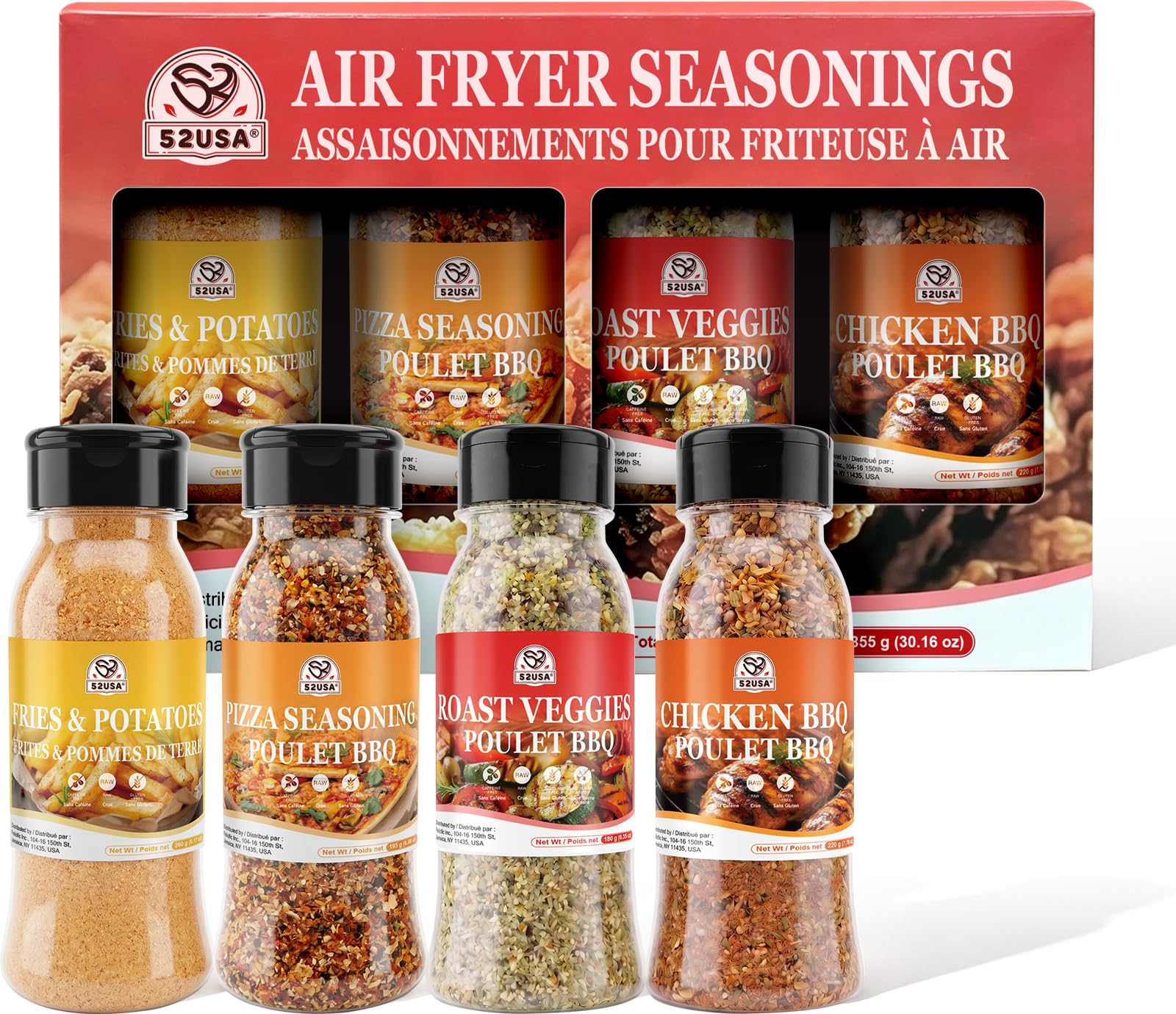 52USA Air Fryer Seasoning Blends Gift Set, 4 Pack Assorted Cooking Spices-Fries Potatoes, Pizza, Roast Veggies, Chicken BBQ Seasoning Mix, Purpose Dry