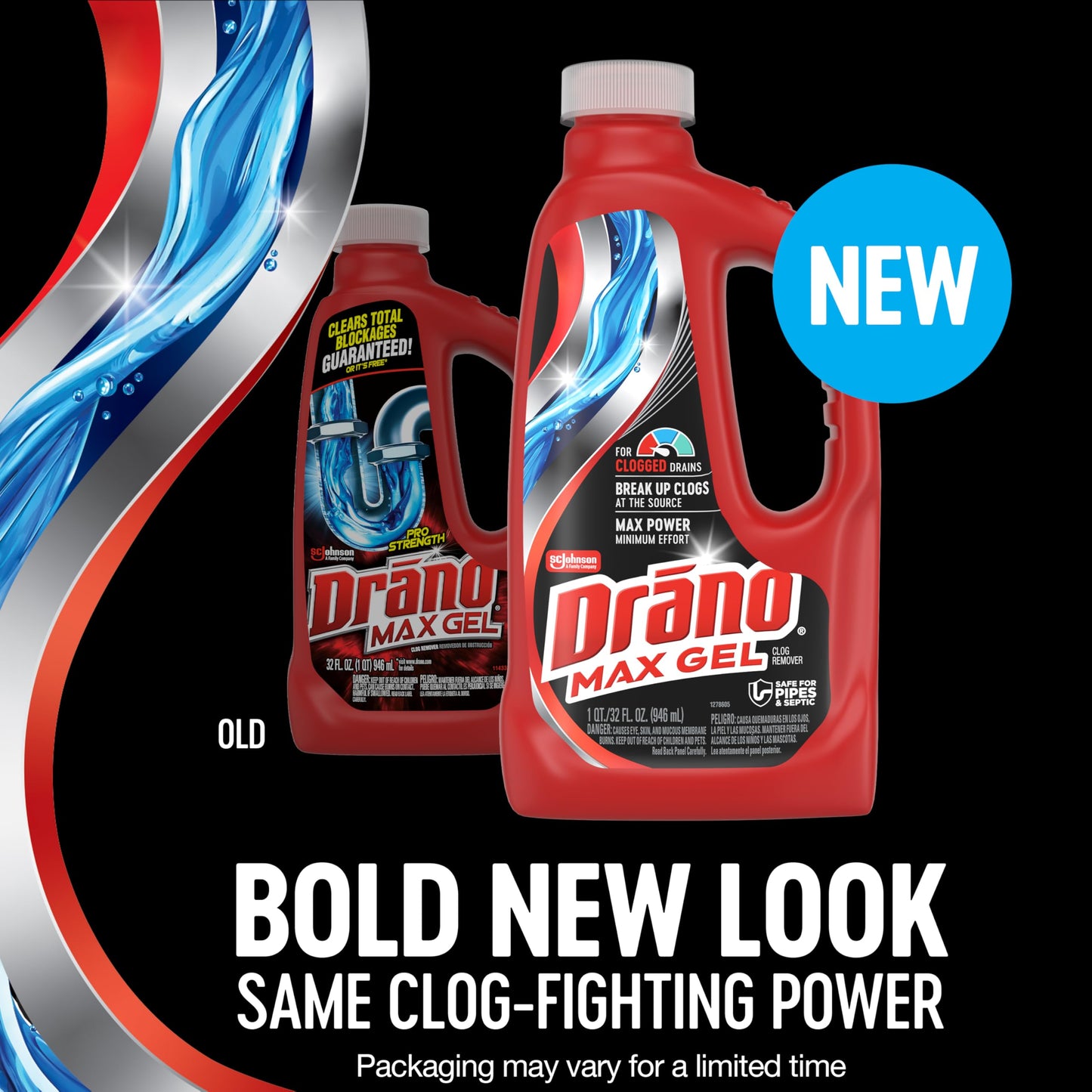 Drano Max Gel Drain Clog Remover & Cleaner, Fast-Acting to Unclog Standing Water & Remove Hair, Grease & Food Blockages, Safe for all Pipes & Septic