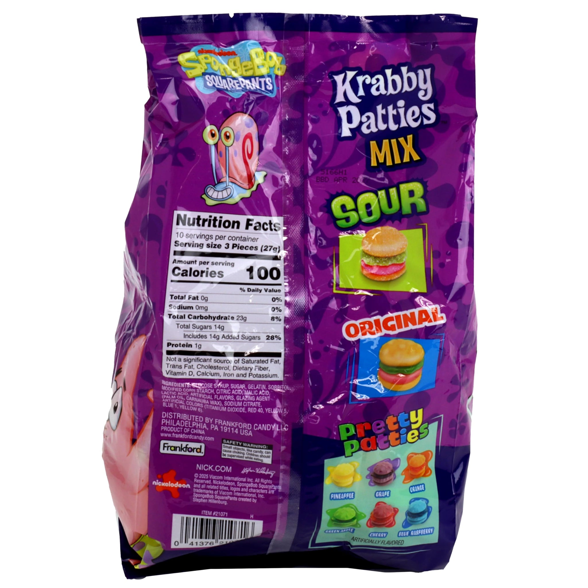 Frankford SpongeBob SquarePants Krabby Patty Gummy Candies with Original, Sour, and Pretty Patty Flavors, 30 Count