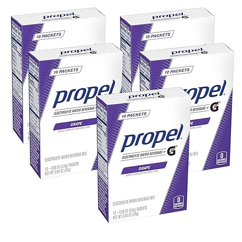 Propel Powder Packets Grape with Electrolytes Vitamins and No Sugar, 50 Count, 10 Count (Pack of 5)