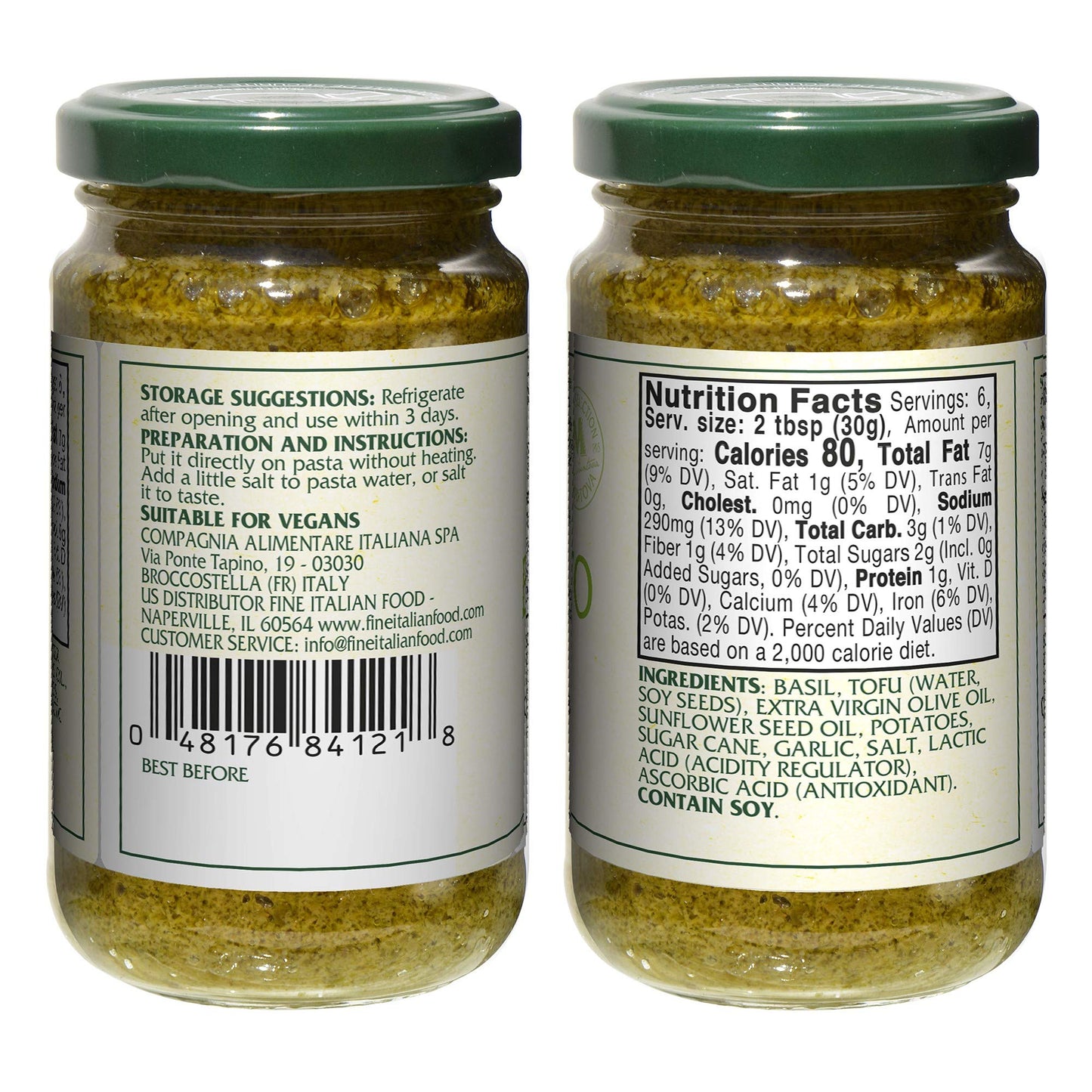 Mantova Vegan Basil Pesto, 6.7oz (Pack of 2), Product of Italy