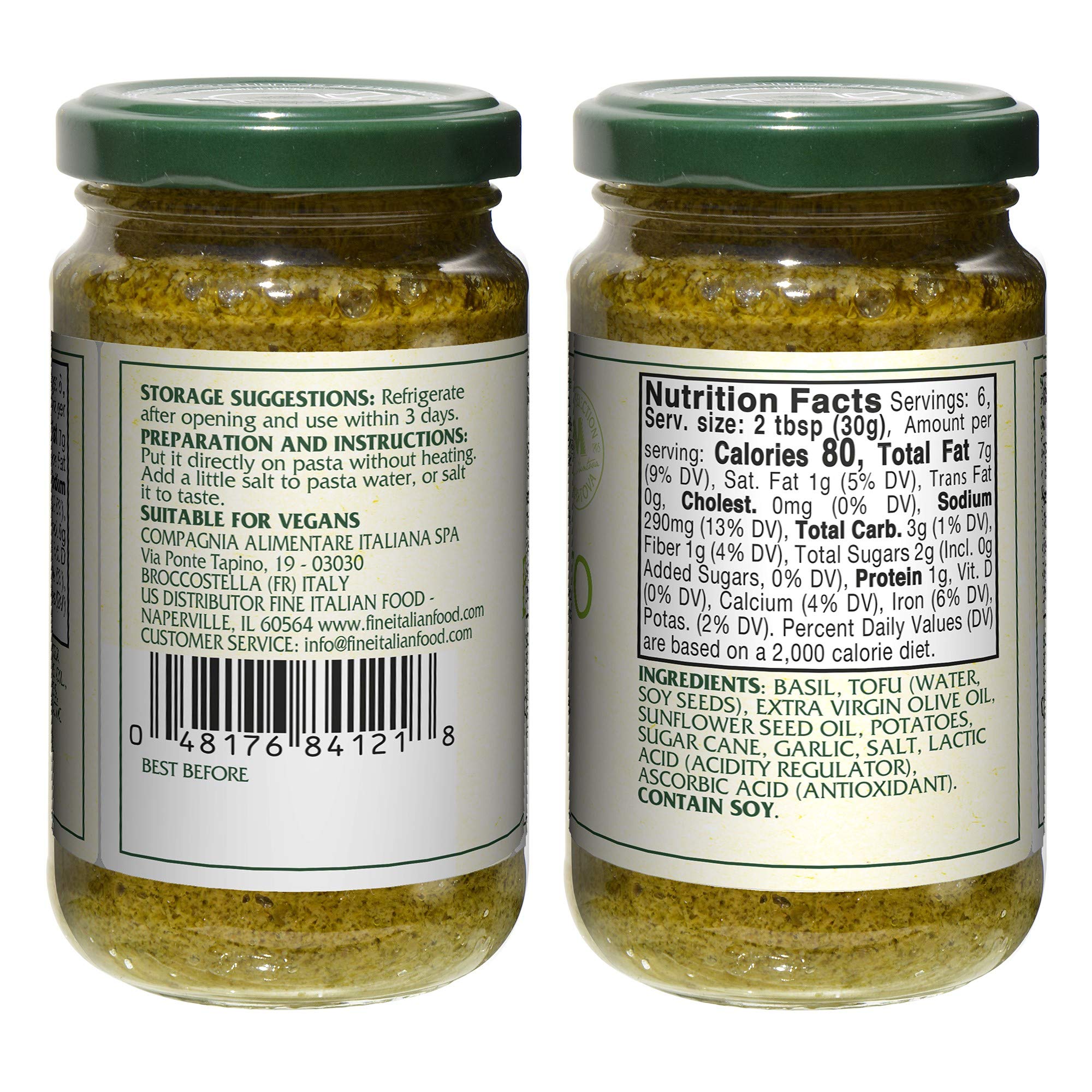 Mantova Vegan Basil Pesto, 6.7oz (Pack of 2), Product of Italy