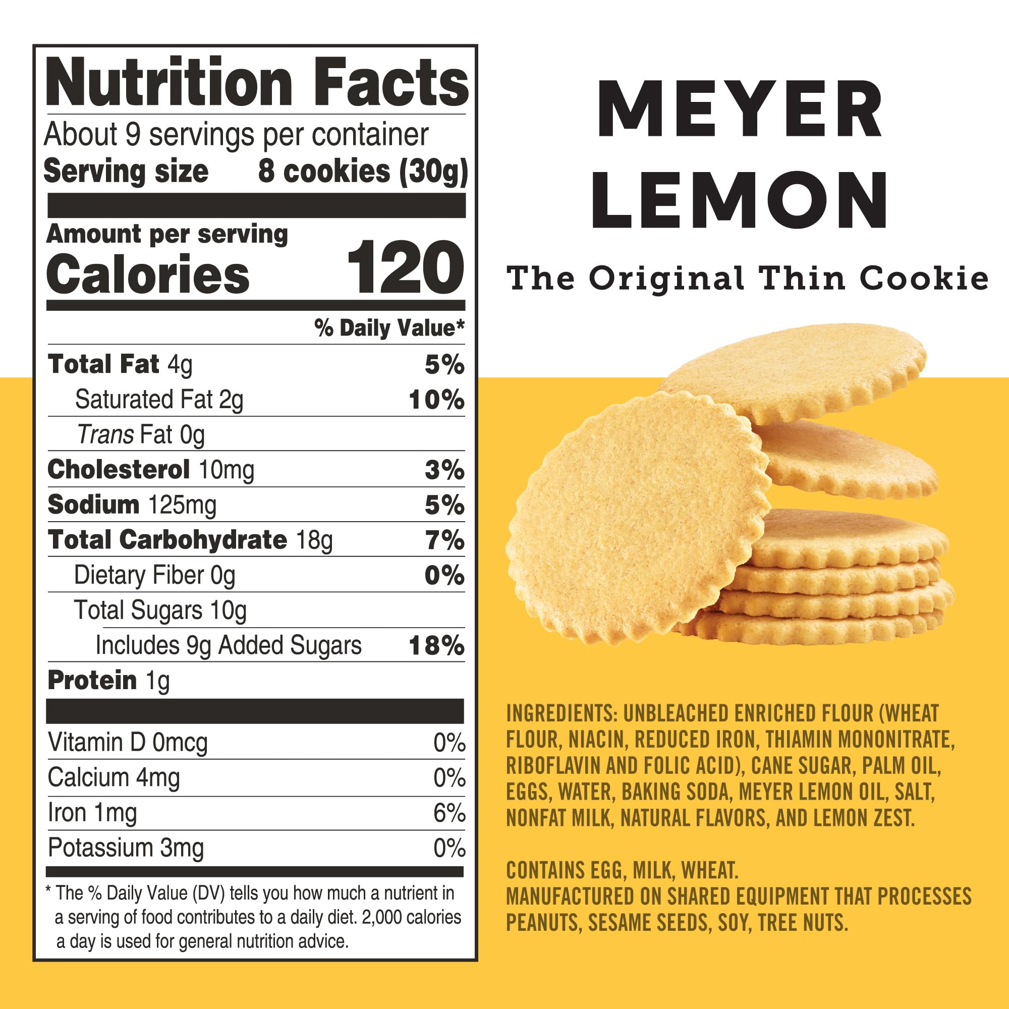 Dewey's Bakery Meyer Lemon Moravian Style Cookie Thins, Bakery Fresh with Real Simple Ingredients, Low Calorie Snack, No Artificial Flavors, Synthetic