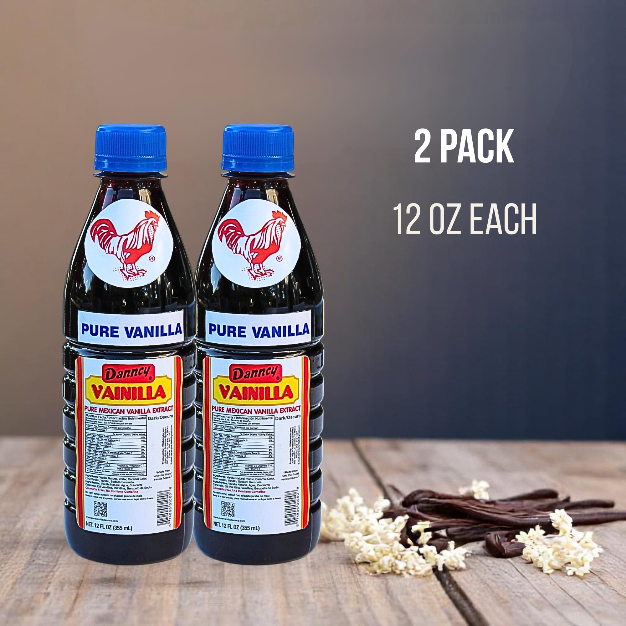 Danncy Vanilla Dark 12 fl oz (355 mL) 2 Pack - Authentic Mexican Vanilla Flavor