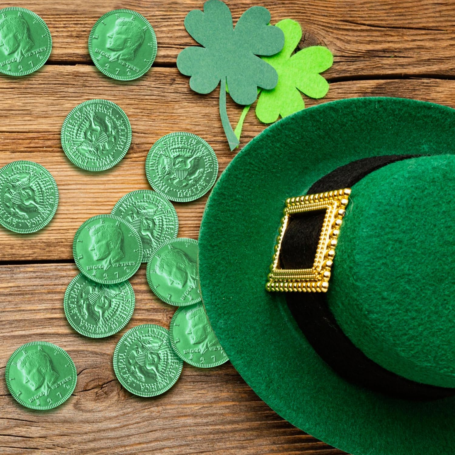 Belgian Chocolate Coins Candy Bulk 100 Pack - St Patrick's Day Green Foil Wrapped Milk Chocolate Coins Candy For Party Favors, Gift Bags & Treats