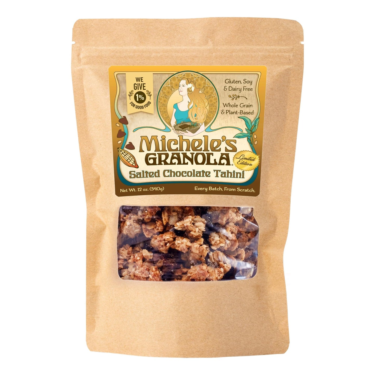 Michele's Granola - Salted Chocolate Tahini - Handmade Non-GMO Whole Grain Oats - Free of Gluten, Soy, Wheat, & Dairy