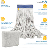 Pack of 3 Cut End Cotton Mop Head Replacement, 1.25-inch Universal Headband, Wet Mop Refills, Natural, 16 Oz