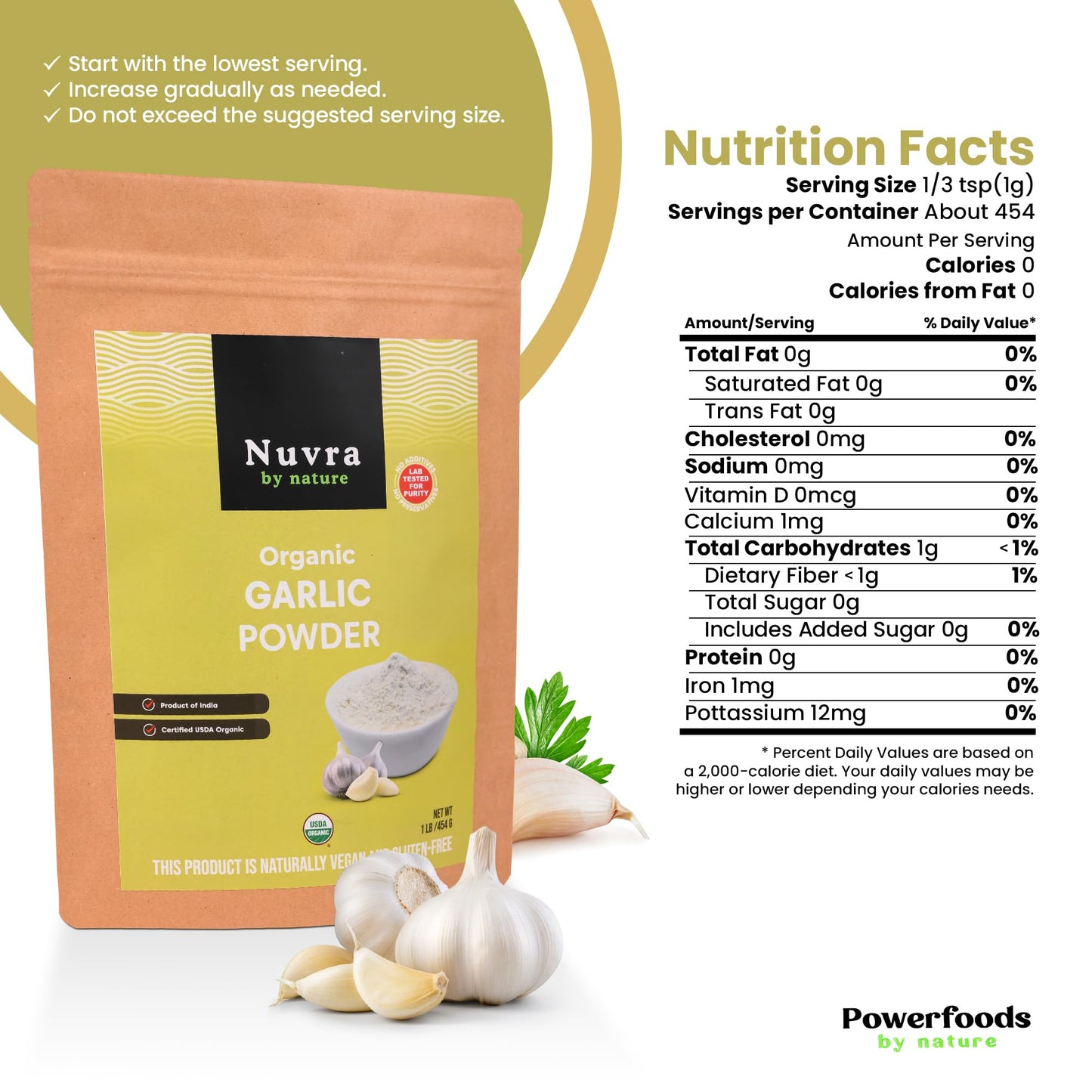 Nuvra by Nature Organic Garlic Powder 1 Lb - Pure & Aromatic - Rich in Flavor & Nutrients | Premium Culinary Spice for Cooking & Seasoning |