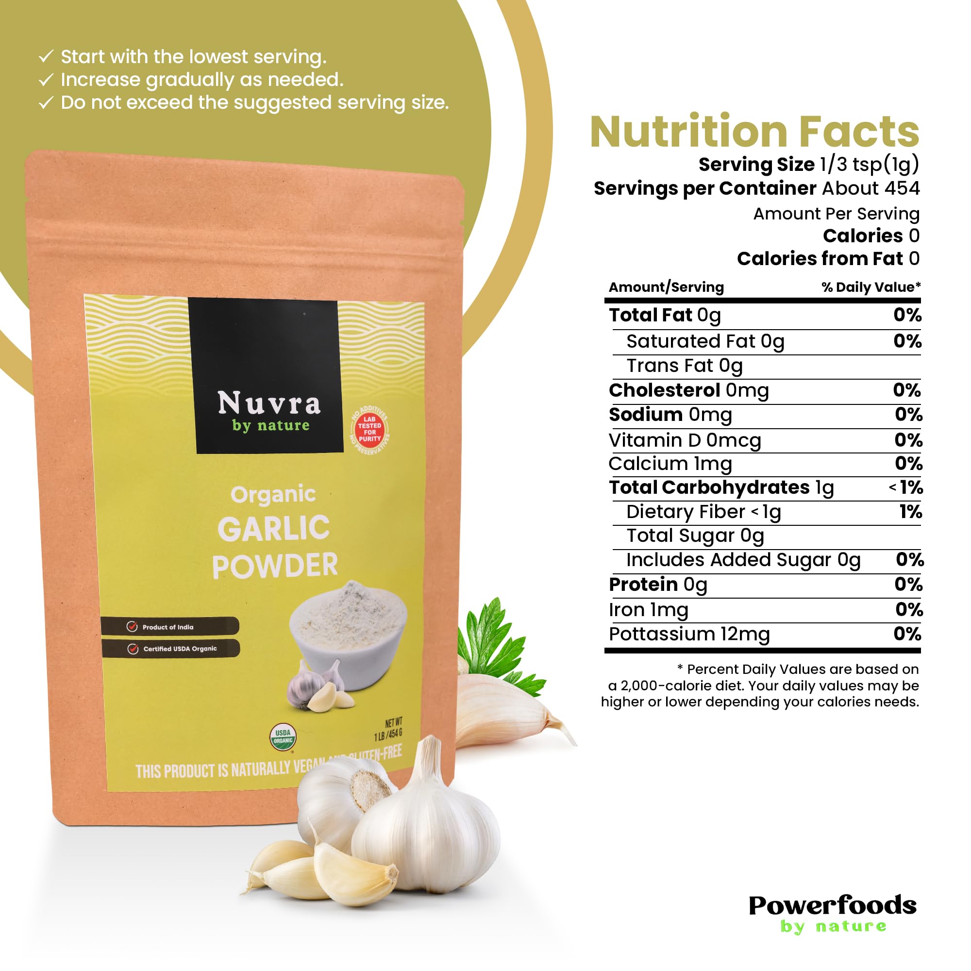 Nuvra by Nature Organic Garlic Powder 1 Lb - Pure & Aromatic - Rich in Flavor & Nutrients | Premium Culinary Spice for Cooking & Seasoning |