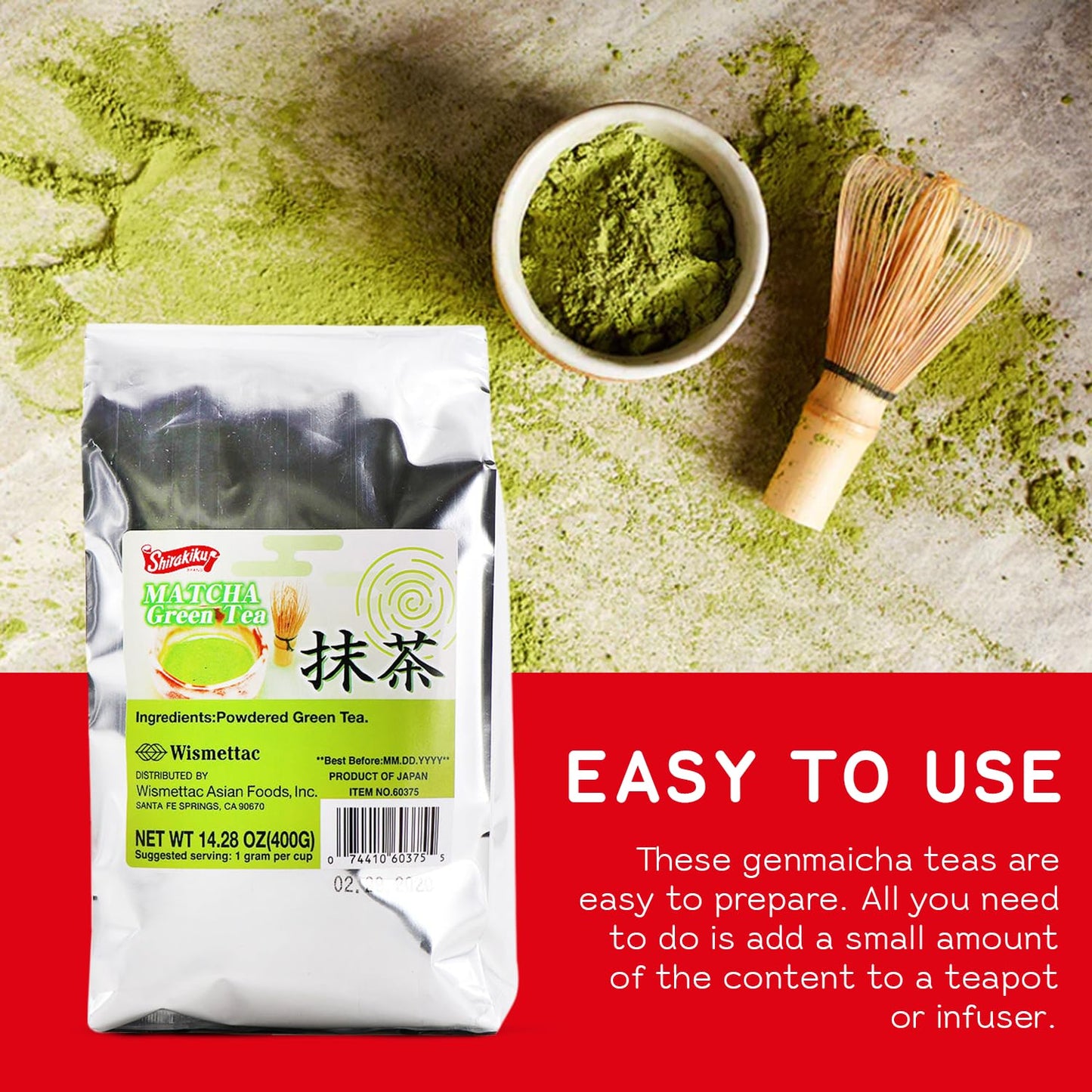 SHIRAKIKU Matcha Green Tea Powder | Authentic Japanese Matcha for Traditional Teas | Prefect for Asain Lattes, Smoothies, Baked Goods | 14.28 OZ Pack