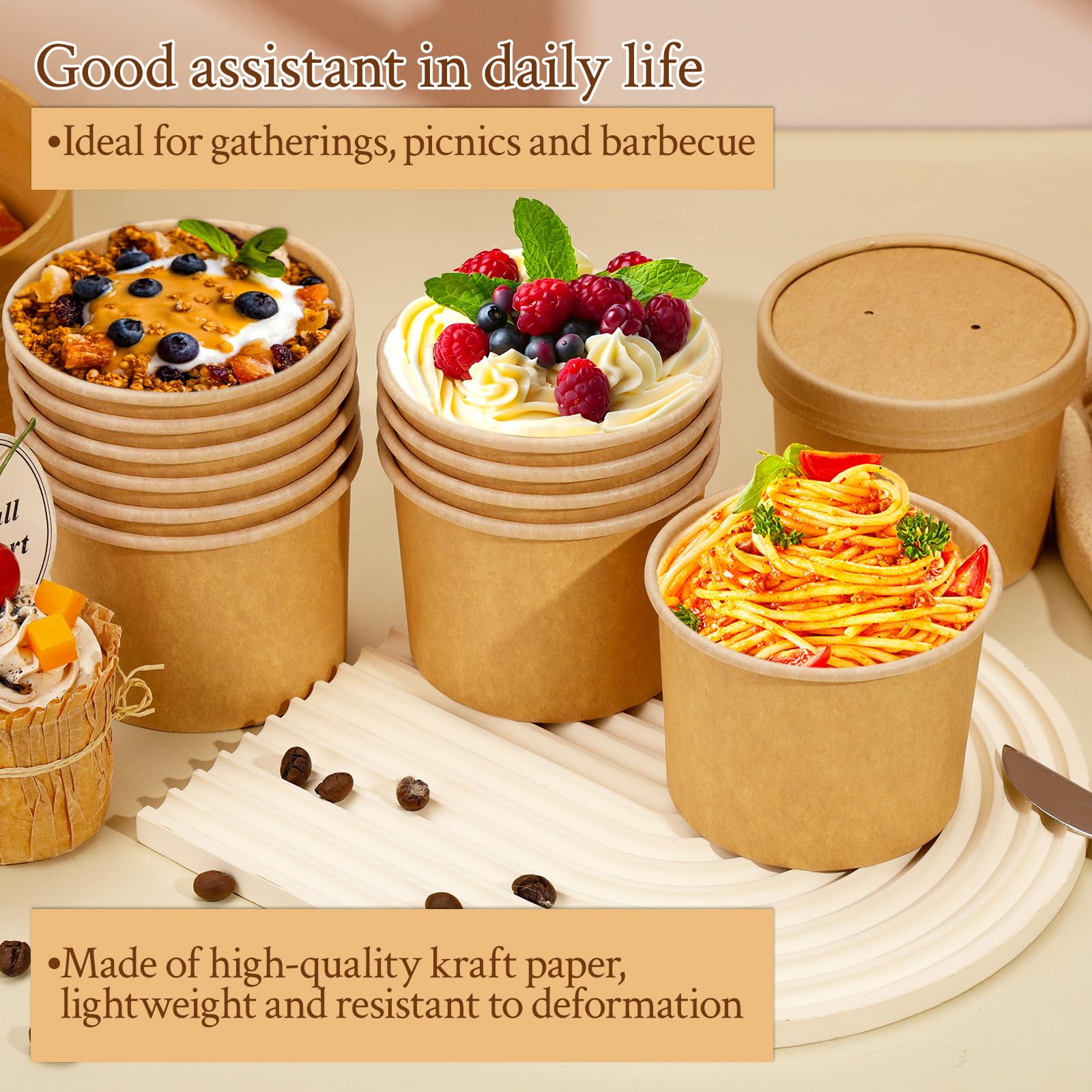 Huaiid 12 oz 50 Pack Paper Soup Containers with Lids, Disposable Paper Soup Bowls, To Go Bowls with Lids, Disposable Dessert Bowls for Hot or Cold