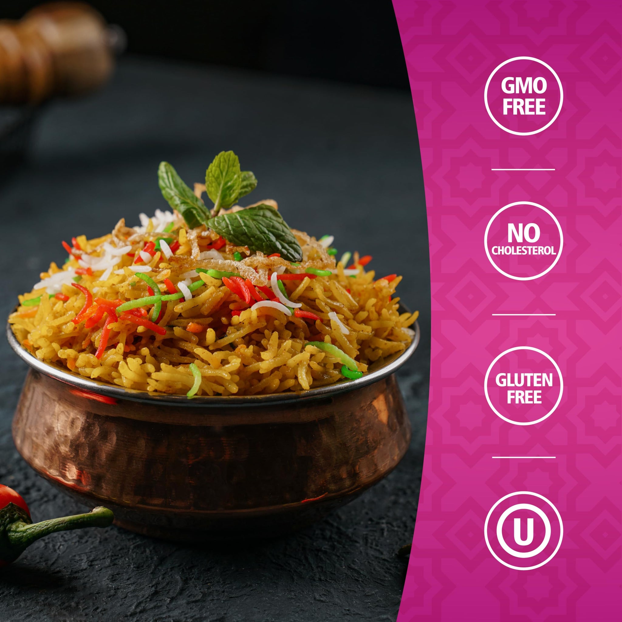 Authentic Smoked Basmati Rice by Khazana in 2 lb Resealable Zipper Bag - Aromatic and Flavorful Indian Grain - Non-GMO, Gluten Free, Kosher, Cholesterol Free