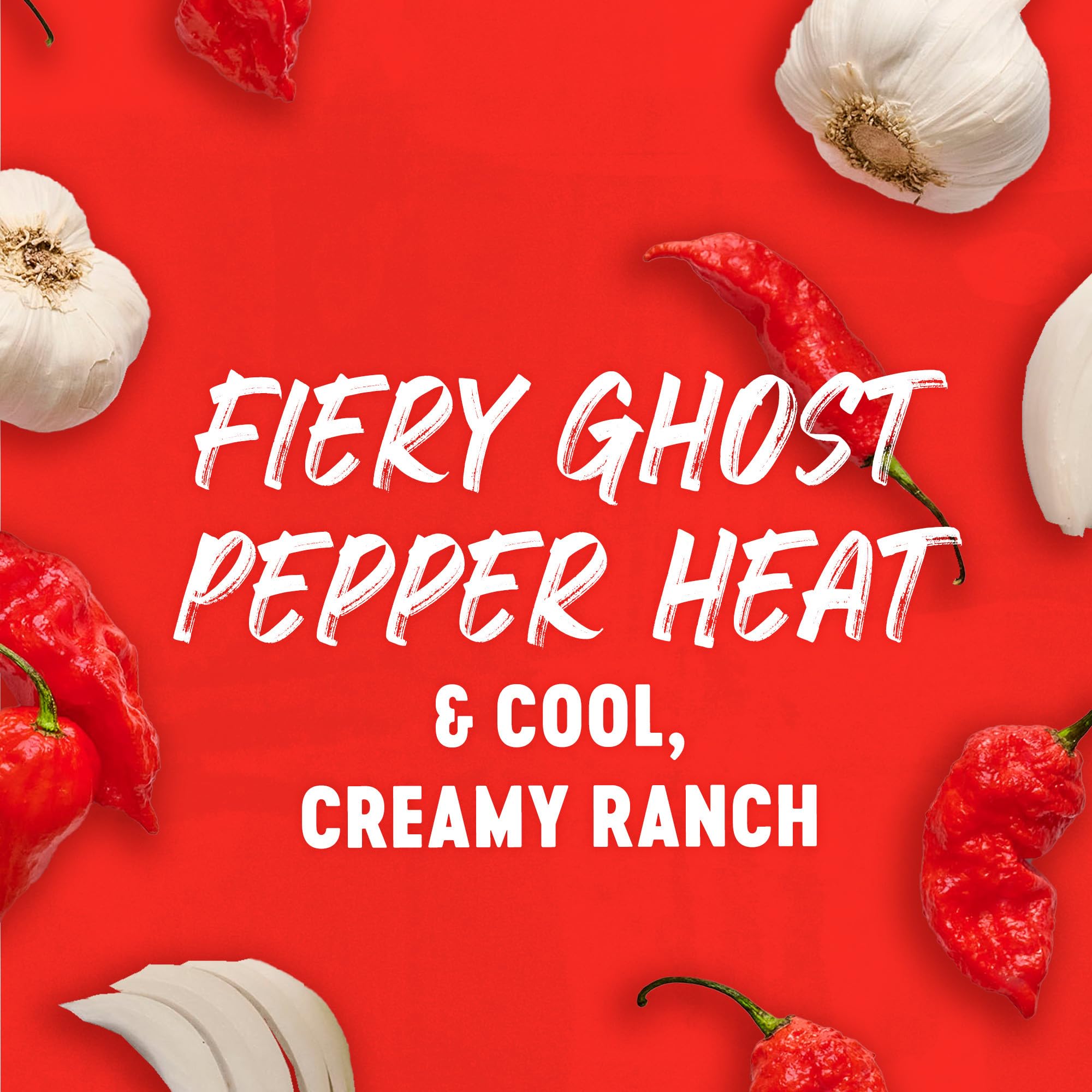 Frank’s RedHot Hot Sauce, Ghost Pepper Ranch, Squeeze Bottle, Hot Heat, Ghost Pepper Heat and Cool, Creamy Ranch, Squeeze On Burgers, Pizza, Salads
