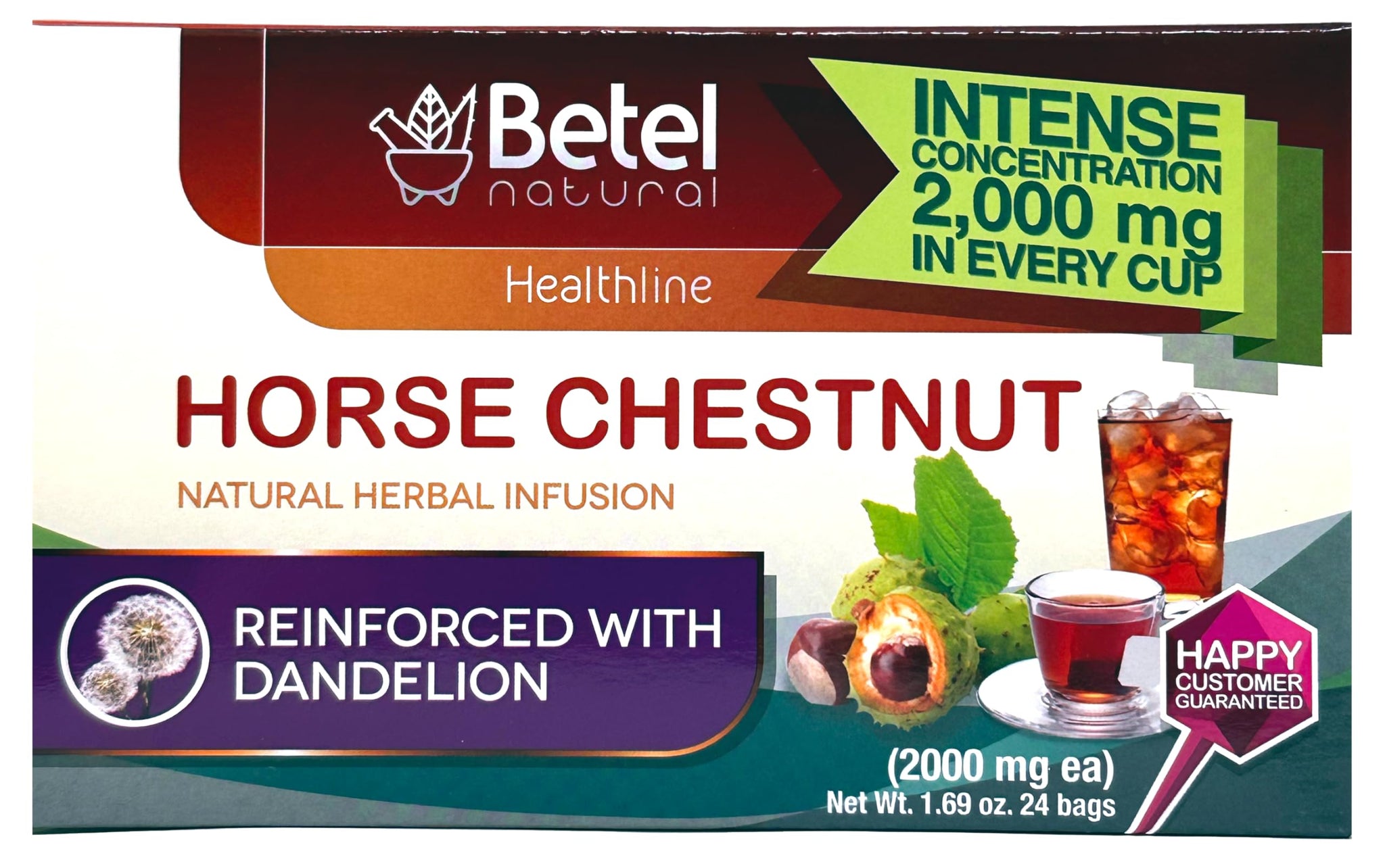 Premium Castanos de Indias (Horse Chestnut) Tea Reinforced with Dandelion by Betel Natural - Promotes Healthy Circulation - 24 Tea Bags