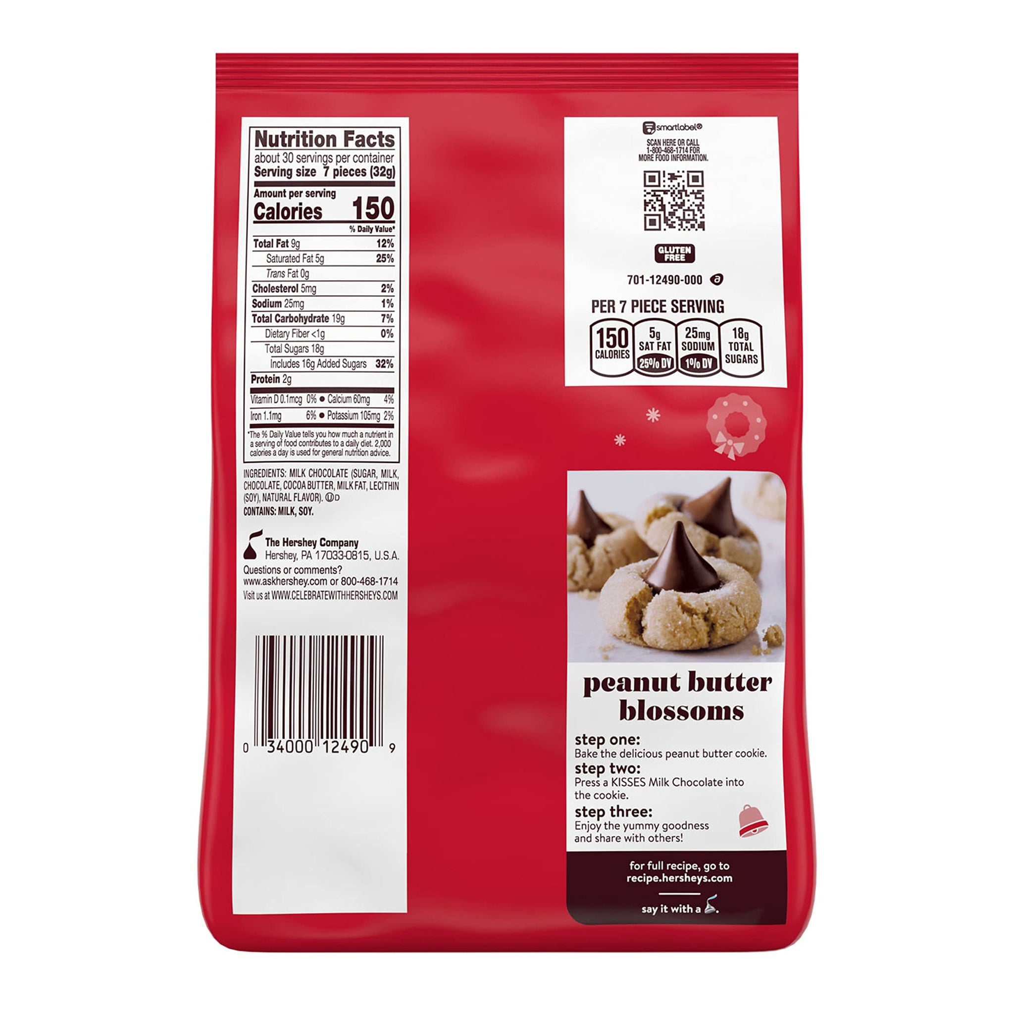 HERSHEY'S KISSES Milk Chocolate, Christmas Candy Bag, 34.1 oz