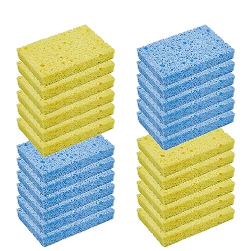 CELOX 24 Pack Durable Kitchen Sponges, Natural Wood Pulp Sponges for Dishes, Absorbent Cellulose Sponge Bulk for Cleaning Kitchen, Bathroom, DIY