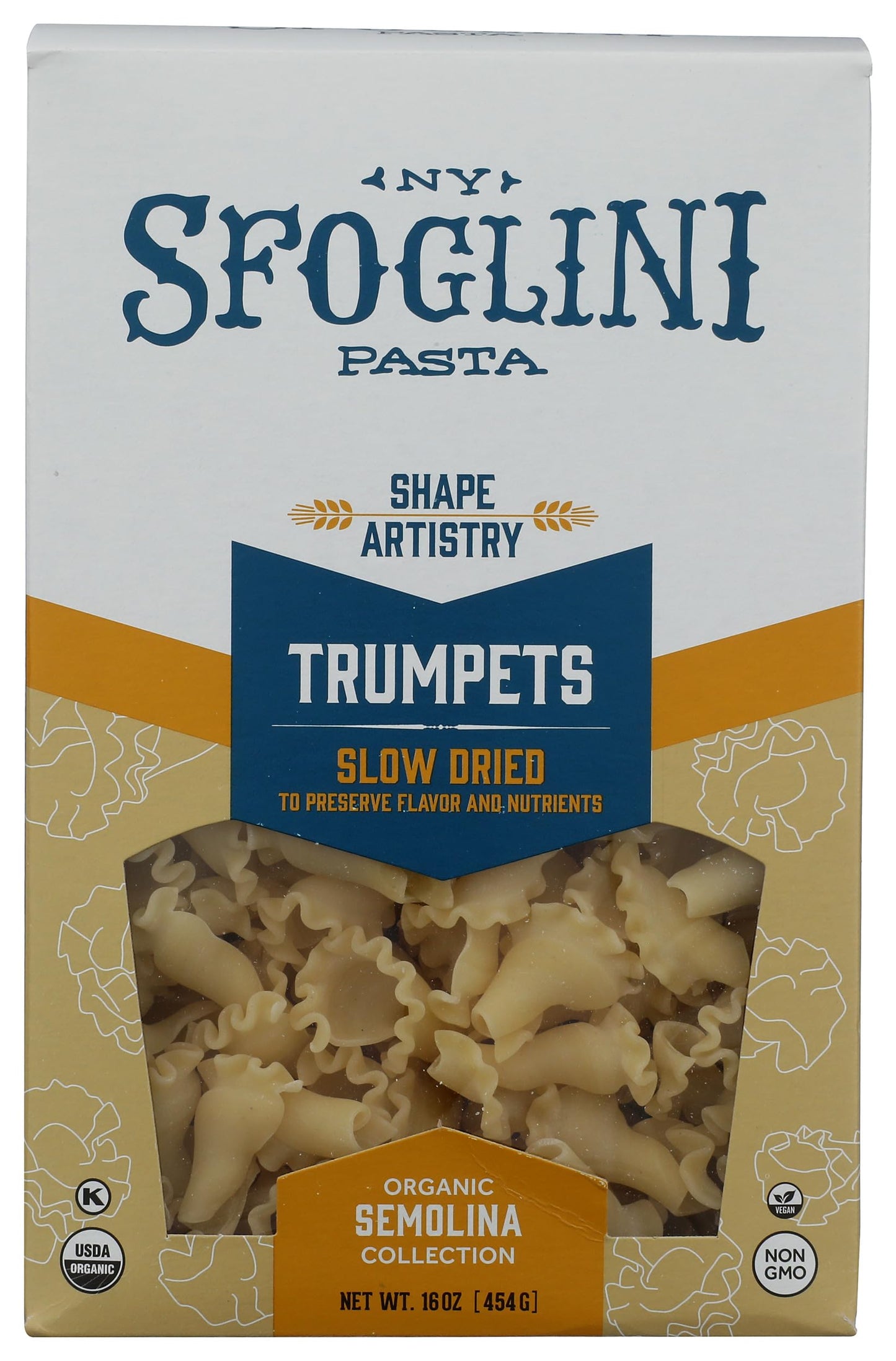 Sfoglini-Organic Durum Semolina Trumpets-Made with Traditional Techniques & Wholesome Organic Grain-Holds Tight to Sauce-16 oz Box