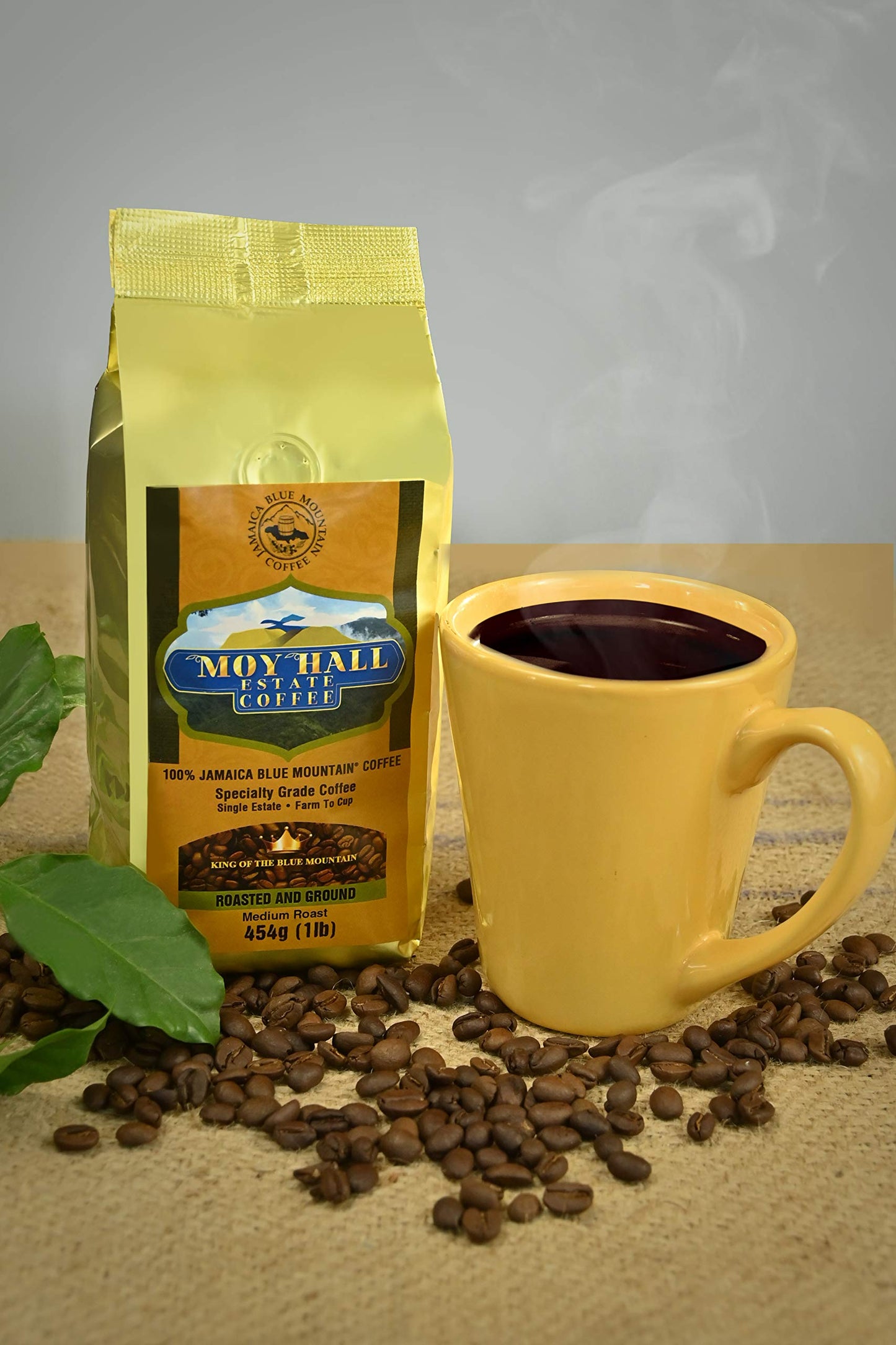 Moy Hall Estate - Authentic Jamaican Blue Mountain Coffee, Family-Owned, Small-Batch Roasted, 100% Arabica Ground Coffee, (16oz)