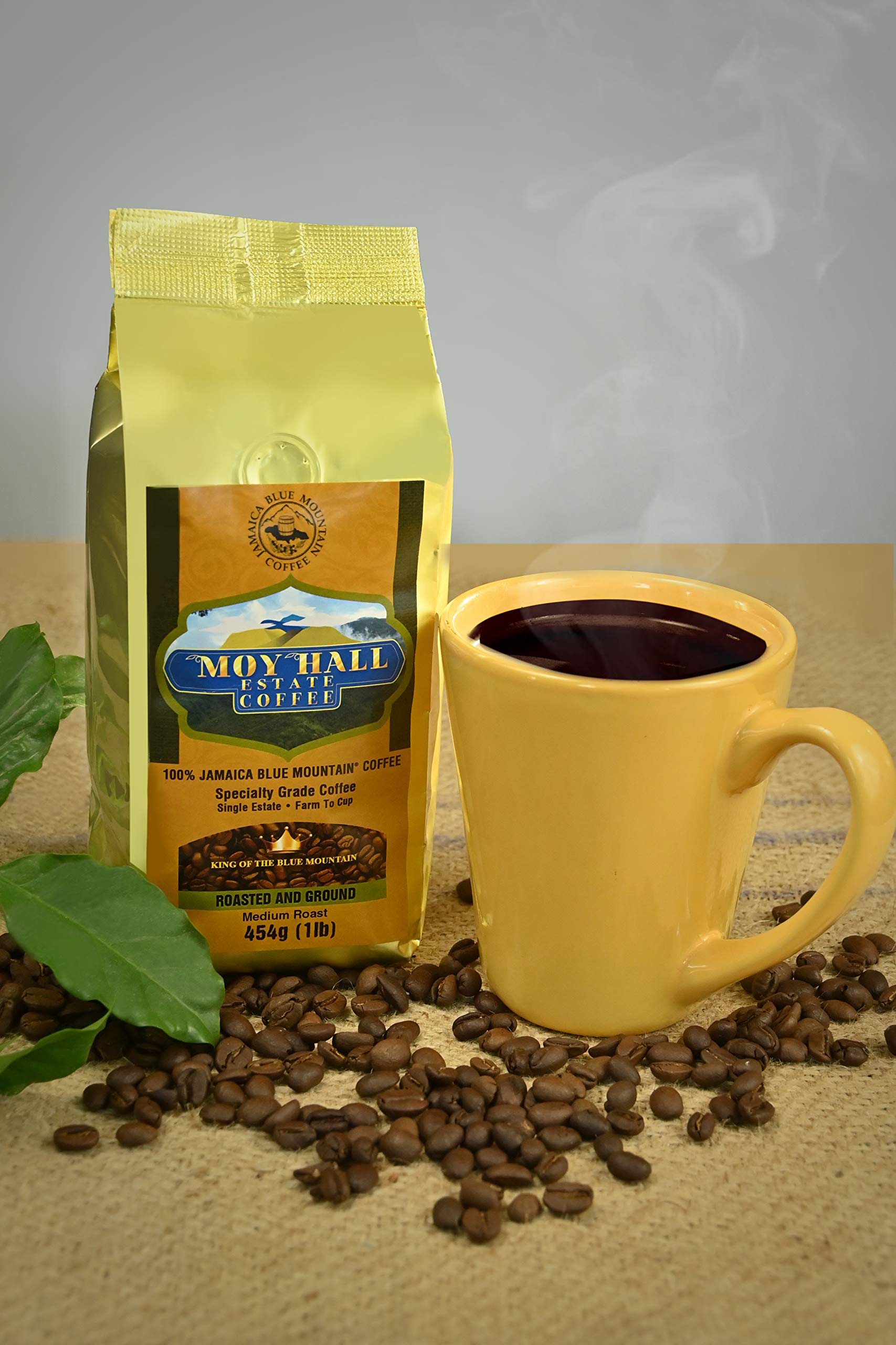 Moy Hall Estate - Authentic Jamaican Blue Mountain Coffee, Family-Owned, Small-Batch Roasted, 100% Arabica Ground Coffee, (16oz)