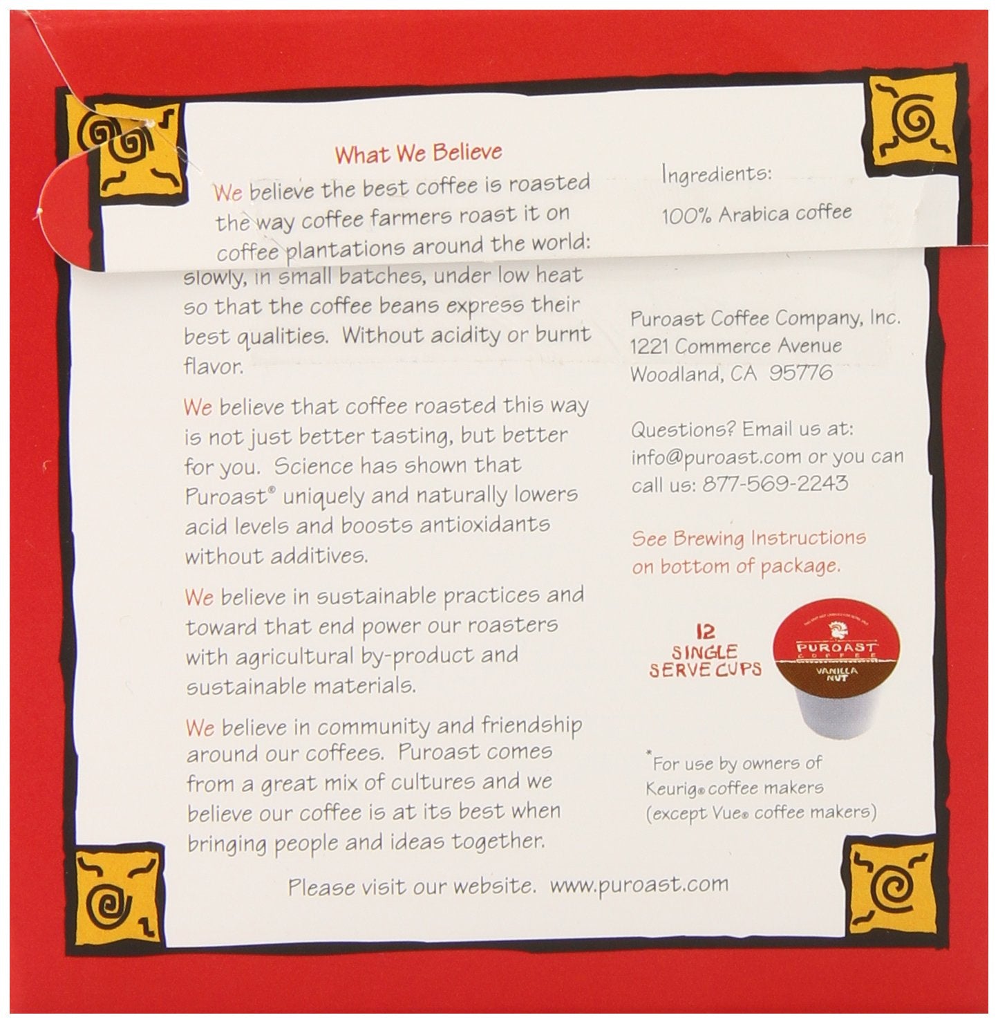 Puroast Low Acid Coffee, Single Serve Pods, Vanilla Nut, Medium Roast, High Antioxidants & High pH, No Bitter Aftertaste, Reduced Heartburn & GERD