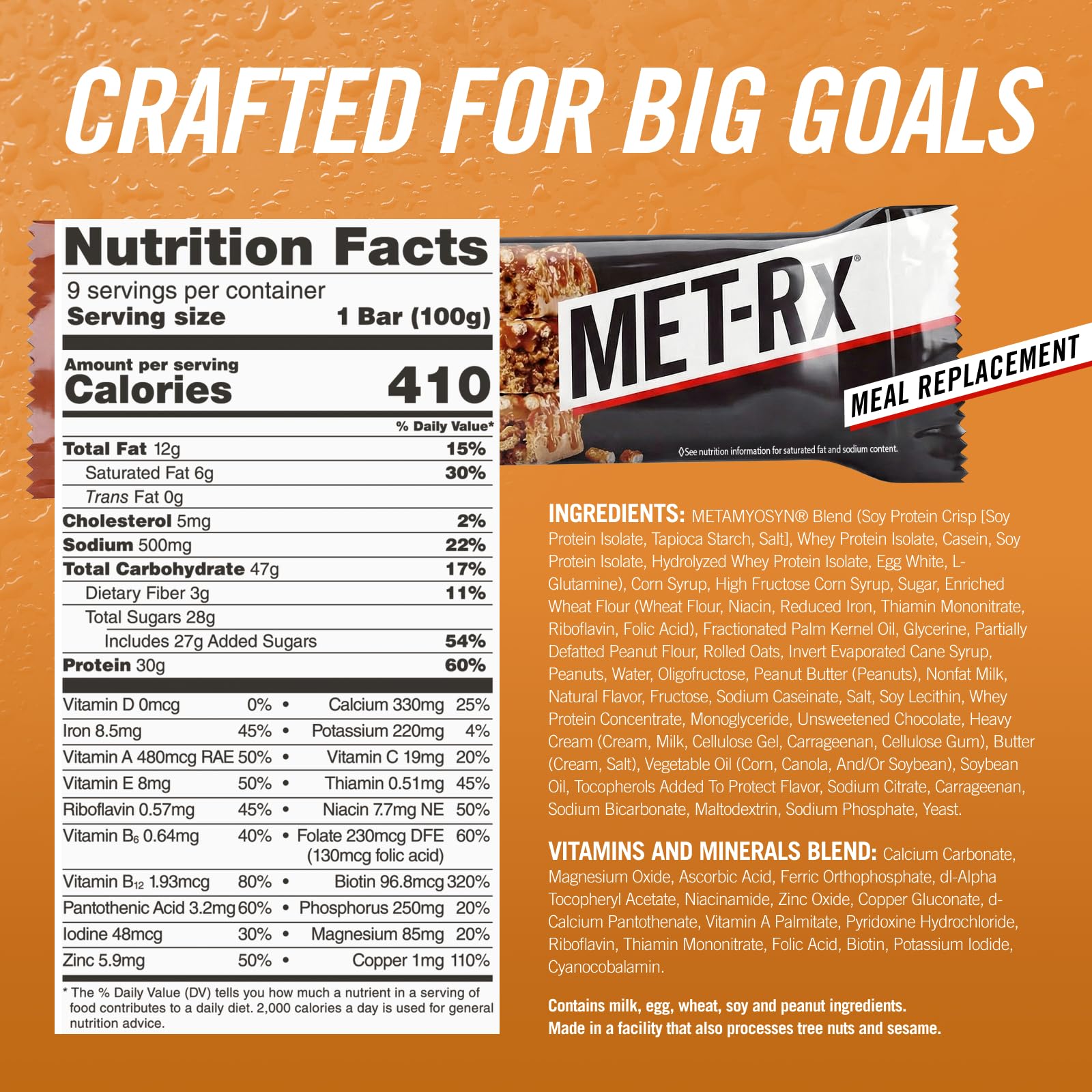 MET-Rx Big 100 Colossal Protein Bars, Great as Healthy Meal Replacement, Snack, and Help Support Energy, Peanut Butter Pretzel, With Vitamin A