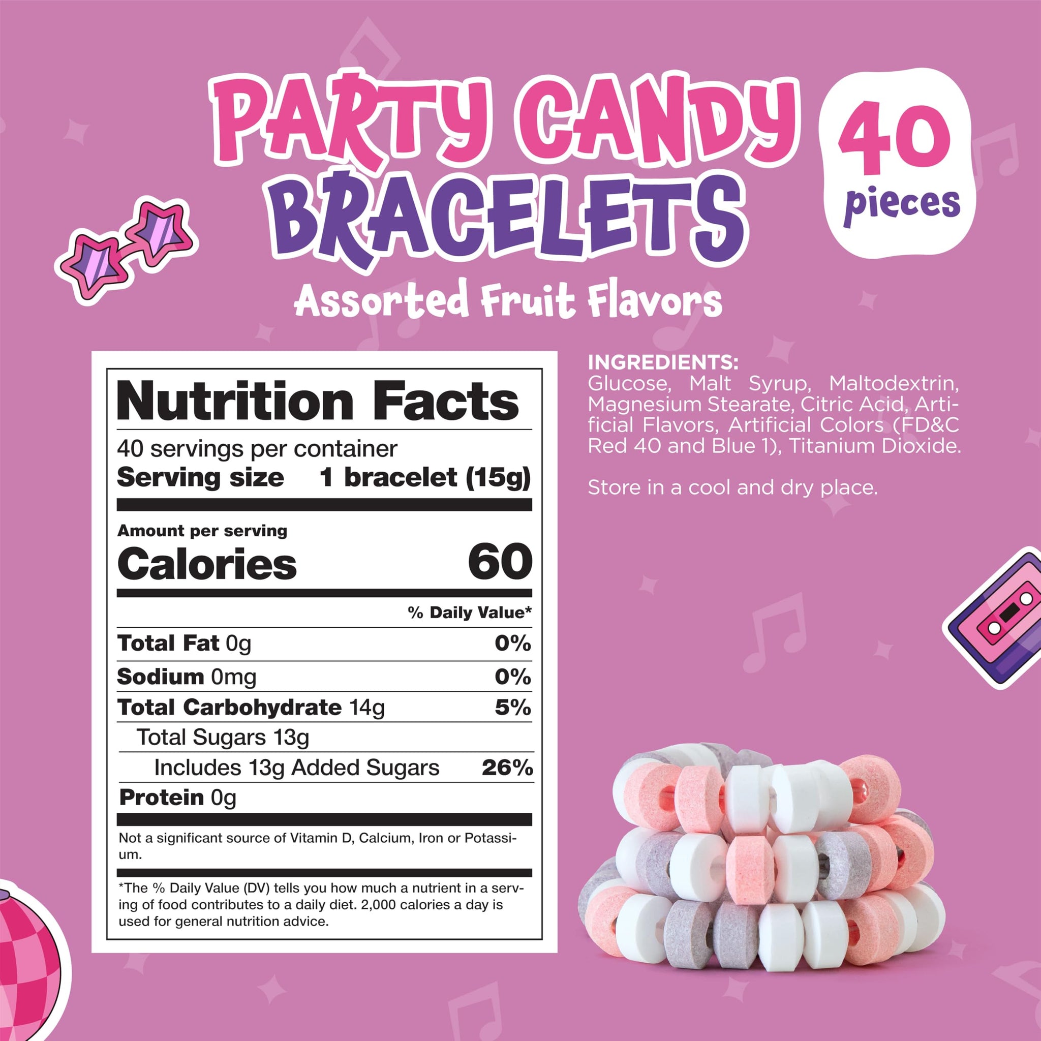 Candy Bracelets - 40 Count - Bulk Candy Individually Wrapped - Candy for Goodie Bags, Party Favors, Classroom Rewards, Birthday Celebrations & Fun