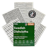 FEBU Swedish Dishcloths for Kitchen | 5 Pack Black Minimalist Reusable Paper Towels Washable | Swedish Dish Towels | Non-Scratch Cellulose Sponge
