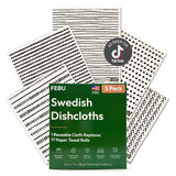 FEBU Swedish Dishcloths for Kitchen | 5 Pack Black Minimalist Reusable Paper Towels Washable | Swedish Dish Towels | Non-Scratch Cellulose Sponge