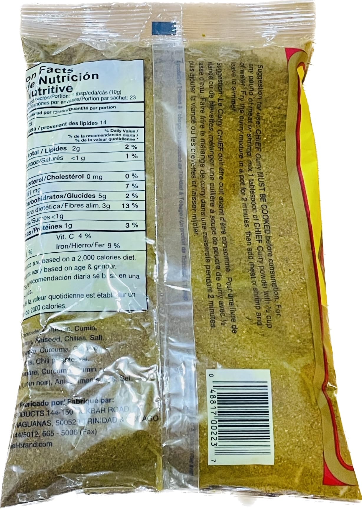 CHIEF HOT & SPICY CURRY POWDER, 230g (8 oz), DUCK AND GOAT BLEND MADE IN TRINIDAD & TOBAGO