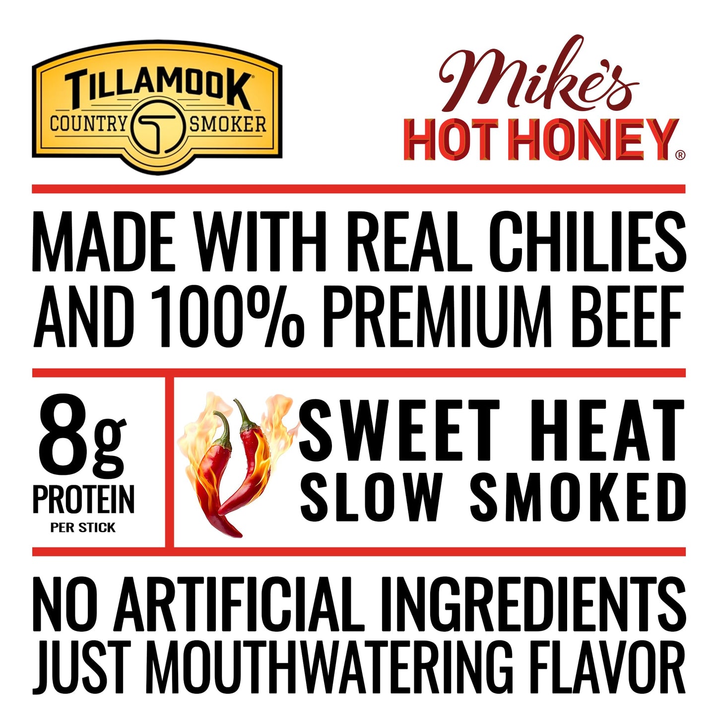 Tillamook Country Smoker Smoked Sausage, Mike's Hot Honey, 1 Ounce (8 Sticks) Real Hardwood Smoked Sausages, Low Carb, High Protein, Individually