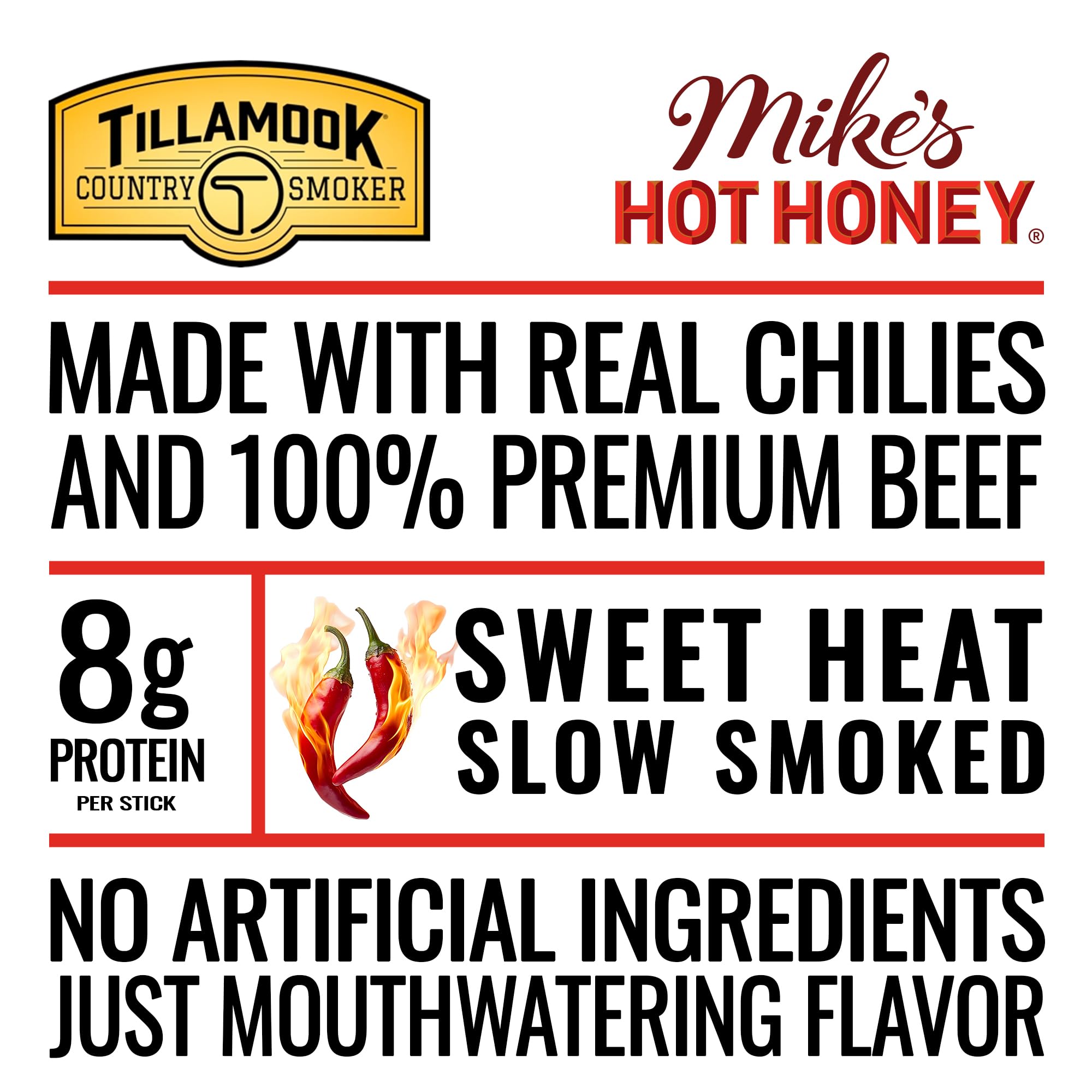 Tillamook Country Smoker Smoked Sausage, Mike's Hot Honey, 1 Ounce (8 Sticks) Real Hardwood Smoked Sausages, Low Carb, High Protein, Individually