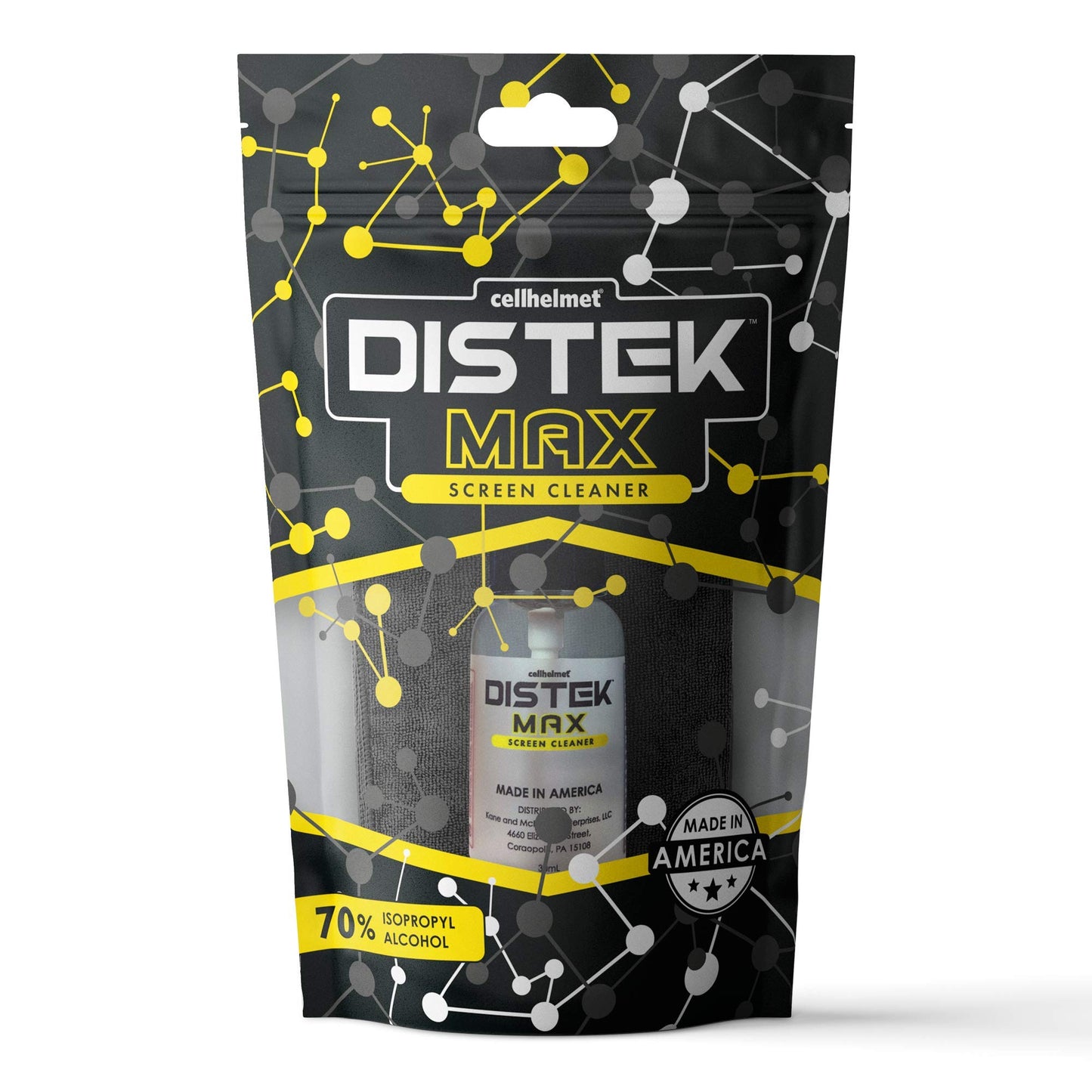 cellhelmet DISTEK Max Screen & Phone Cleaner | 70% Isopropyl Alcohol Formula | Safe for All Devices | Anti-Streak & Fast-Drying | 30mL Travel Size |